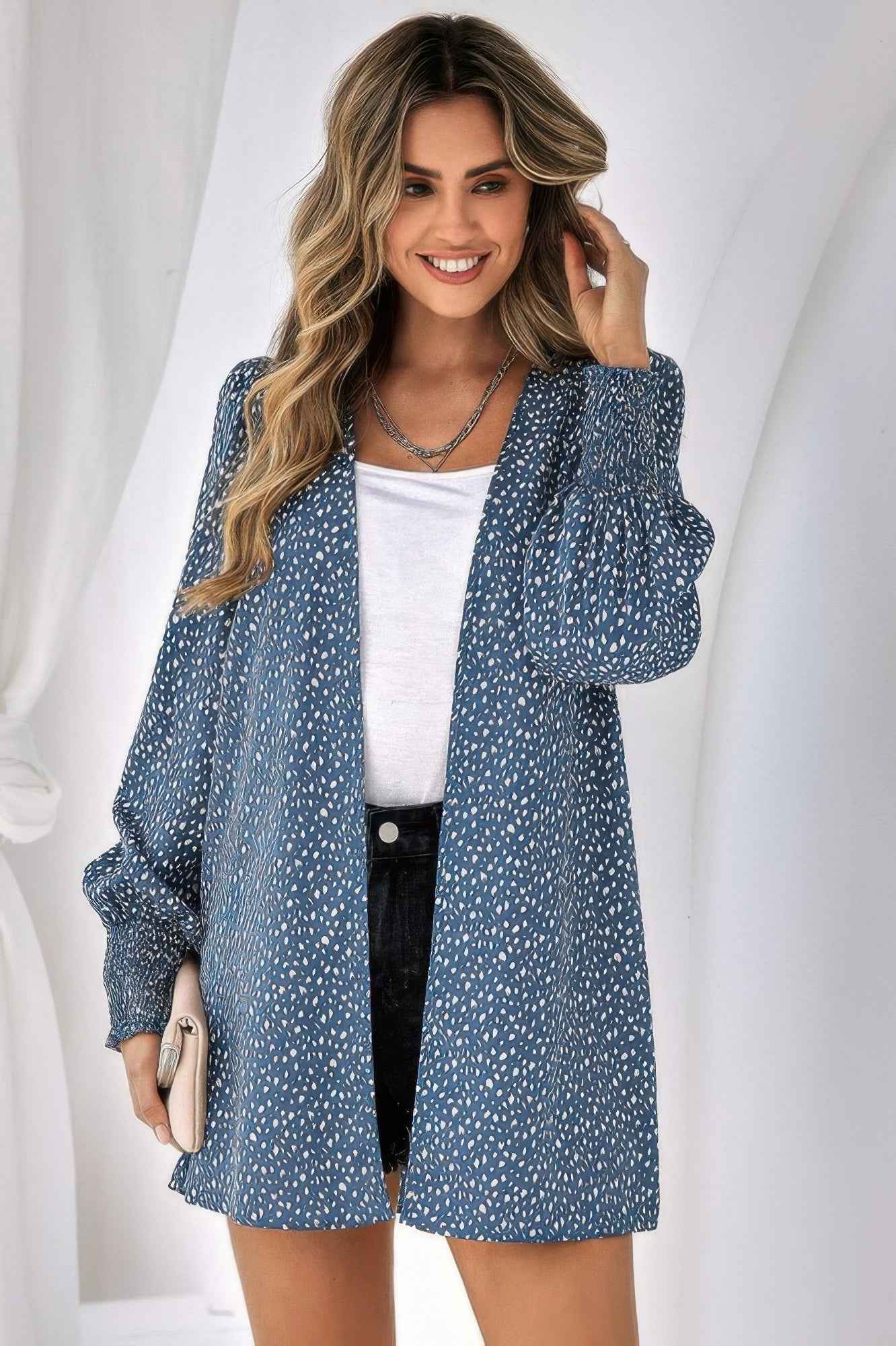 Front Open Leopard Print Loose Fit Top