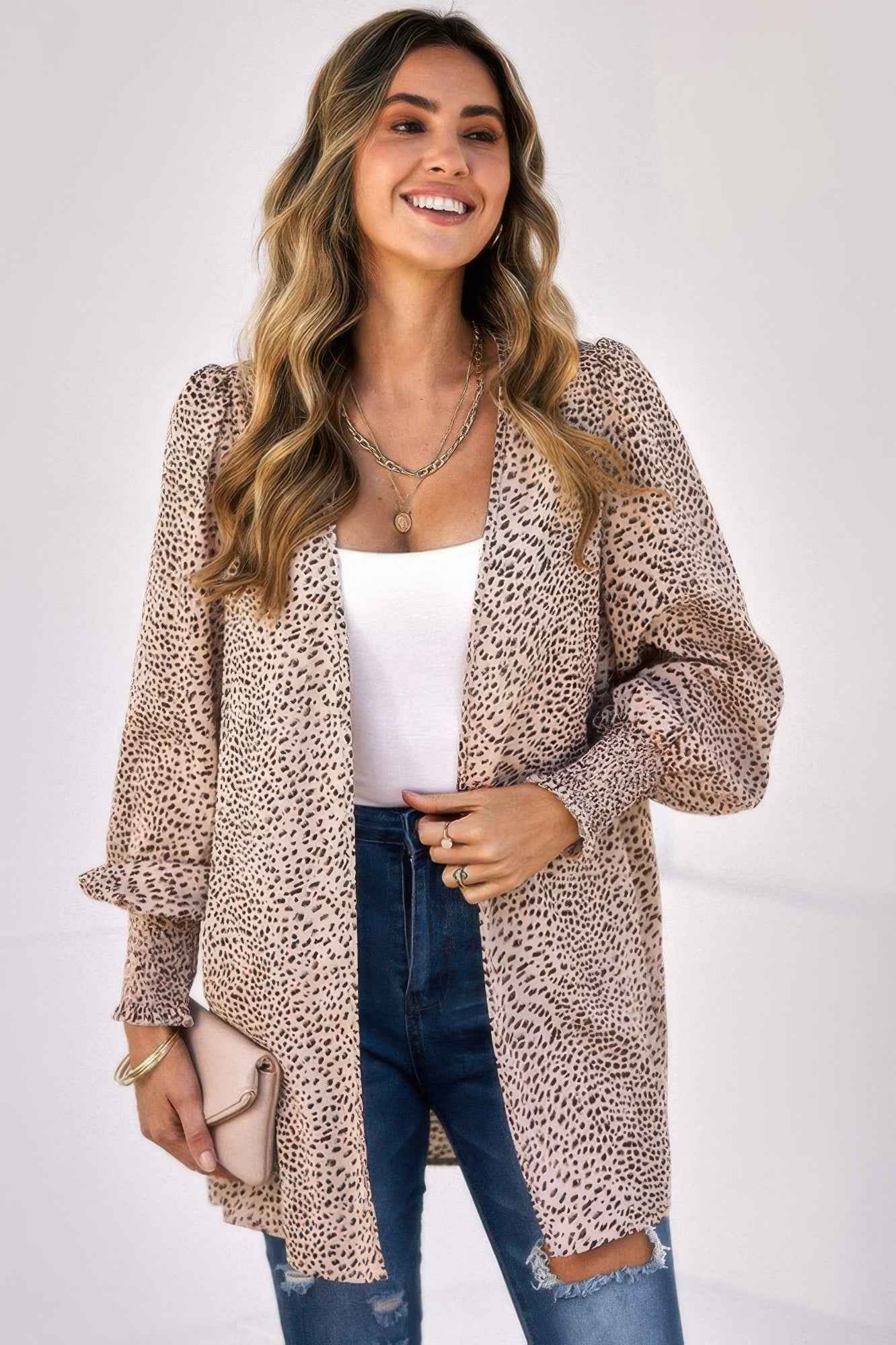 Front Open Leopard Print Loose Fit Top