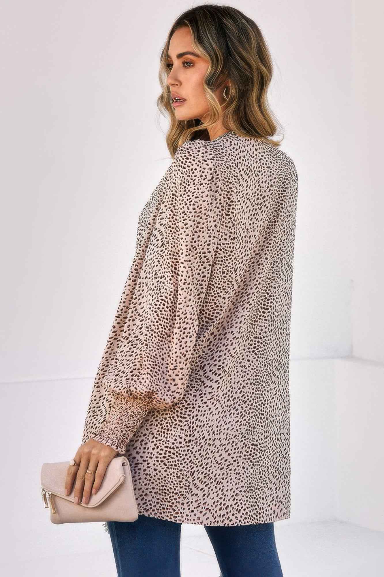 Front Open Leopard Print Loose Fit Top