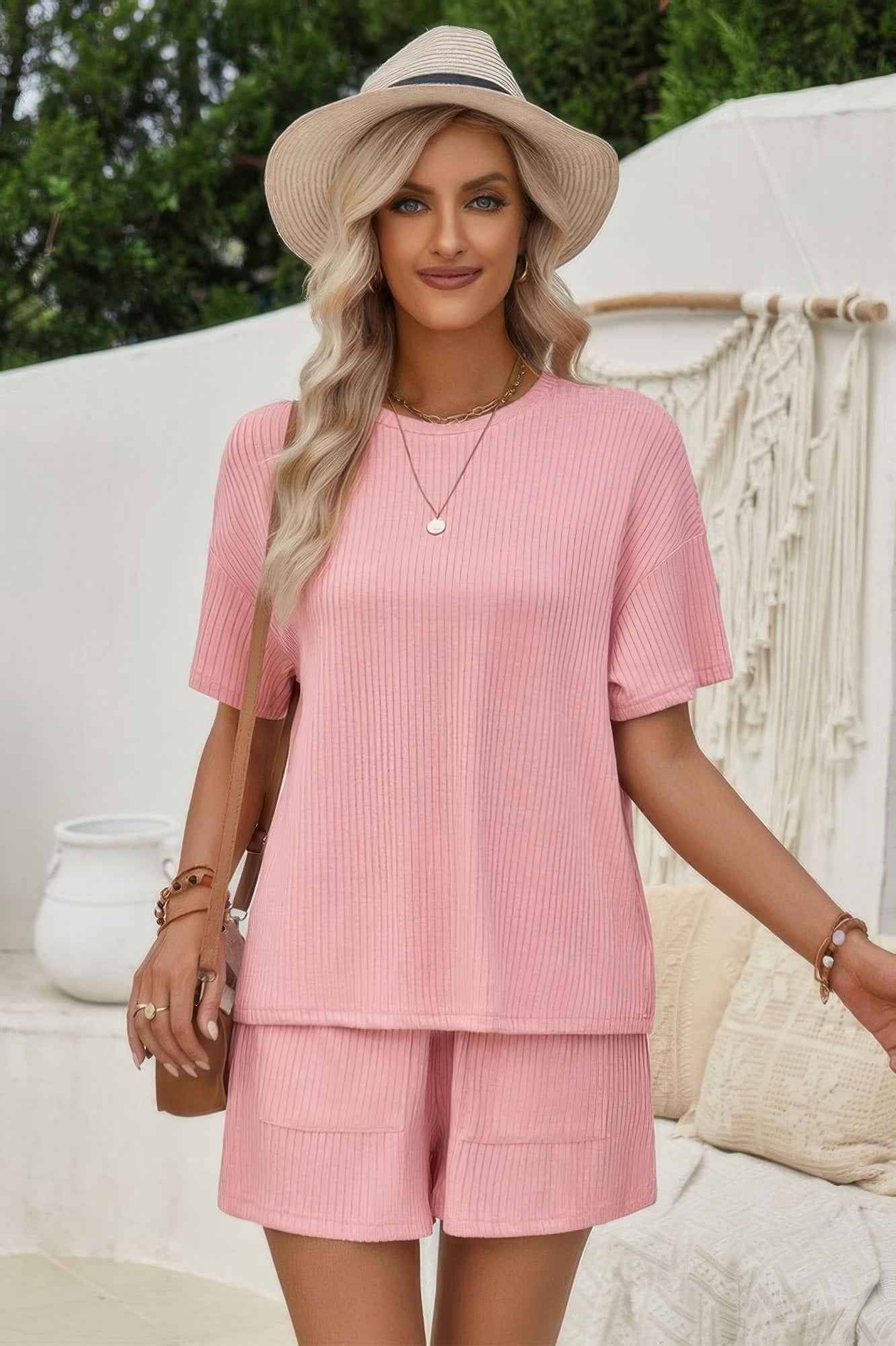 Two Pieces Pocket Trim Solid Loose Fit Sets