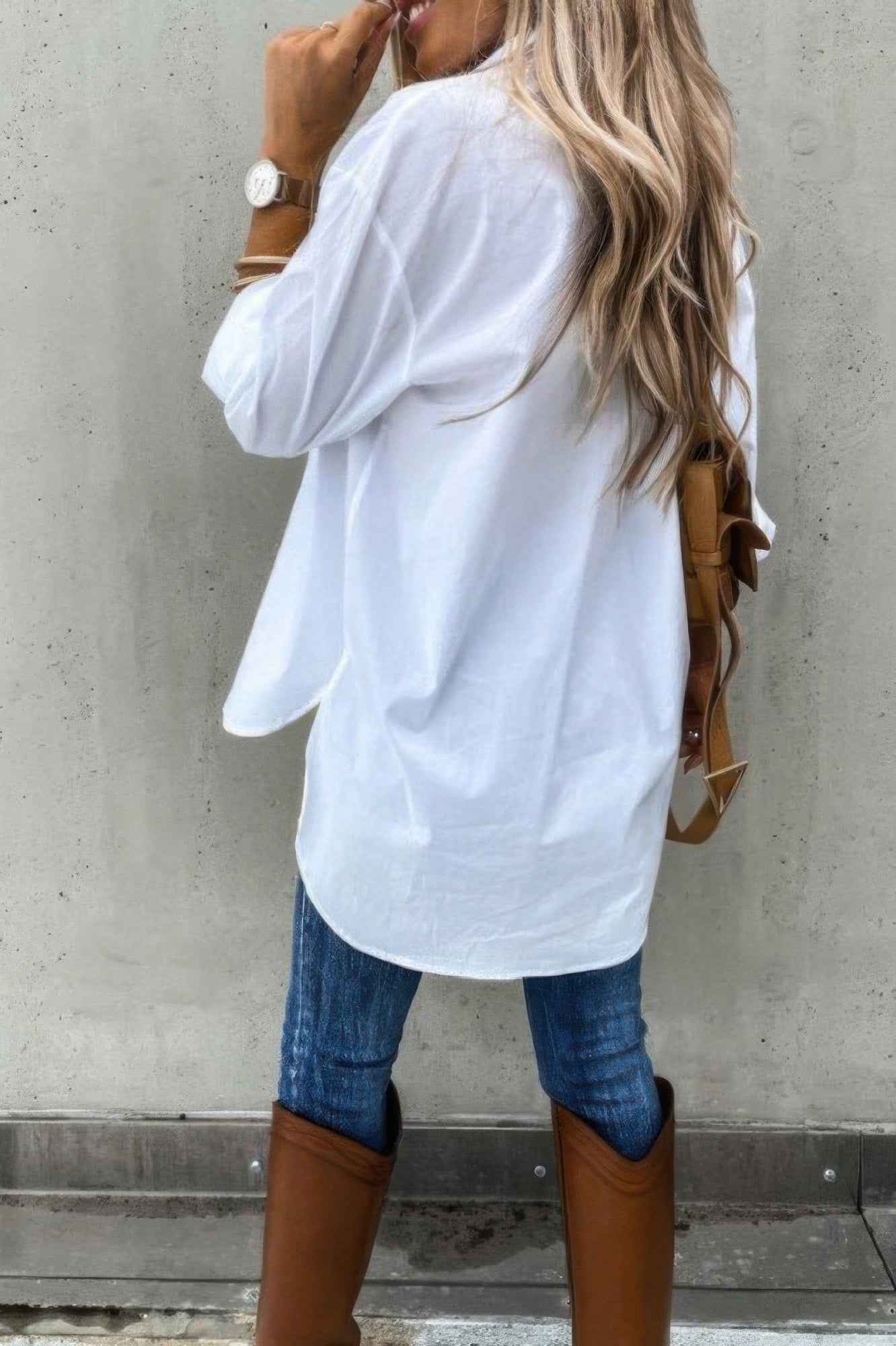 Solid Button Up Pockets Long Sleeves Blouse