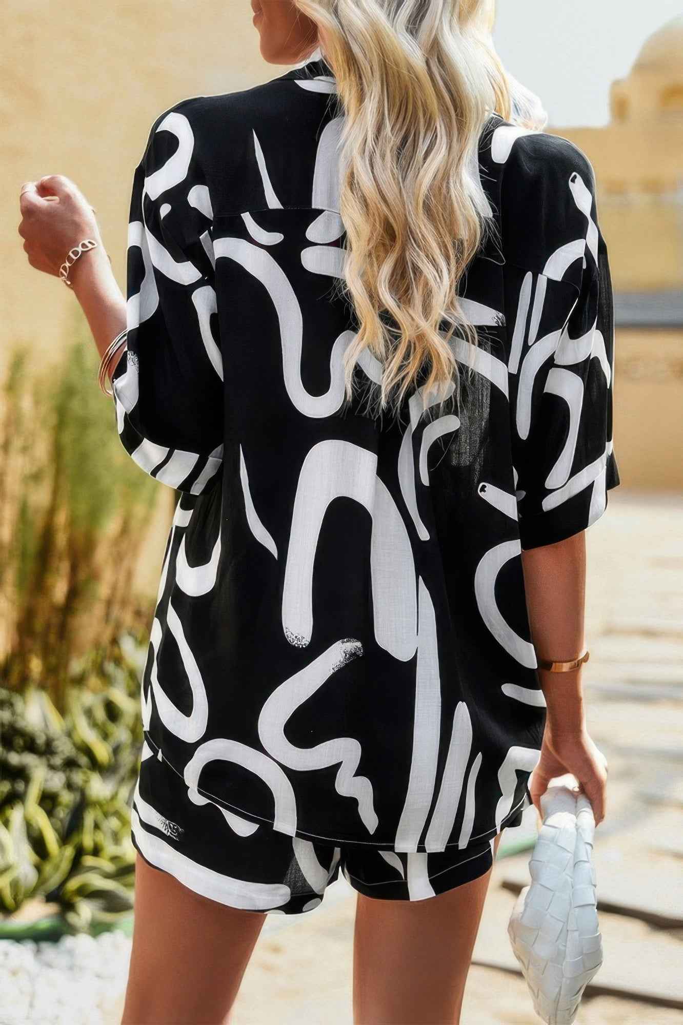 Allover Print Loose Fit Shirt Short Sets