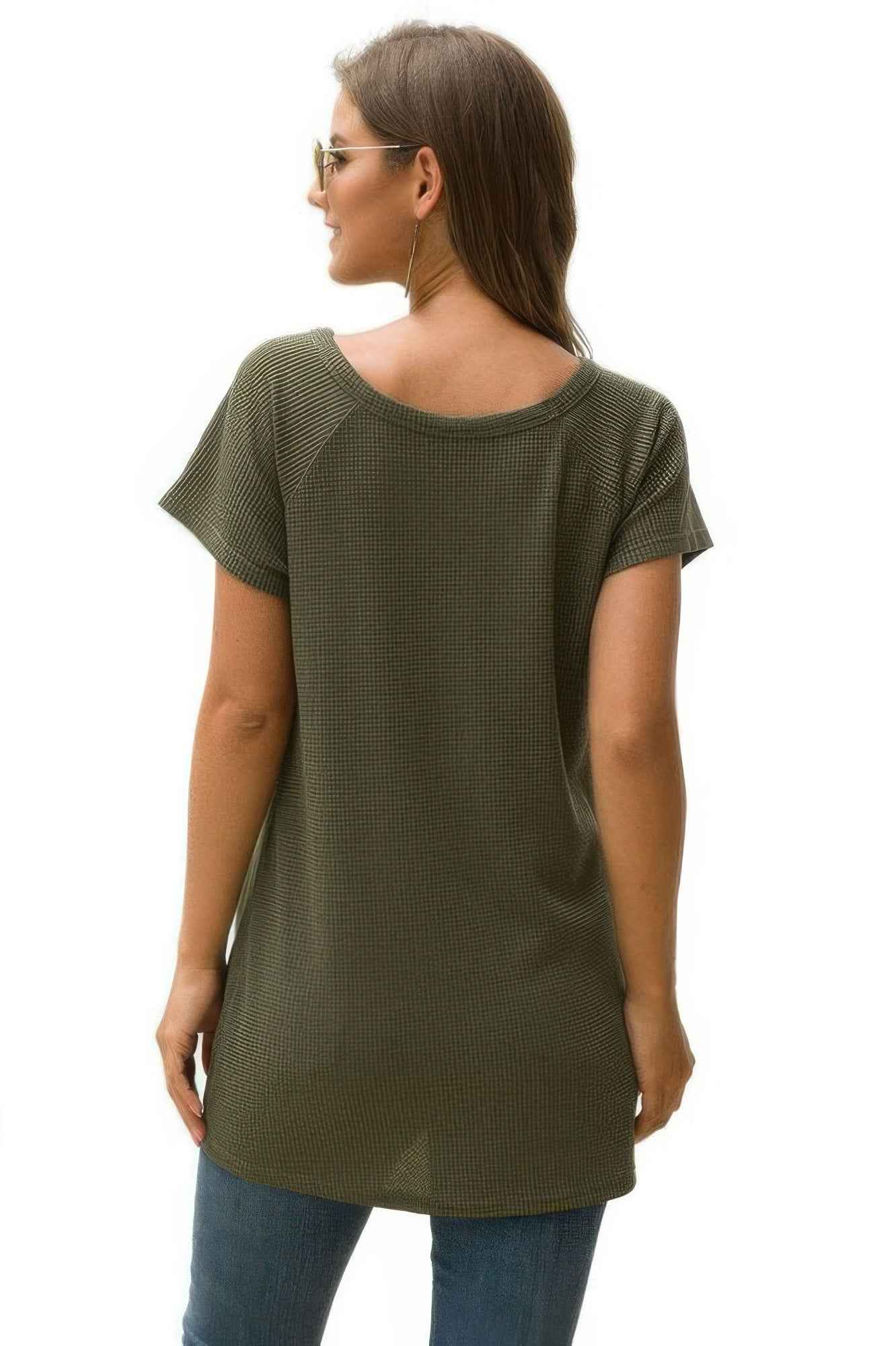 Crew Neck Solid Color Tunic Tops