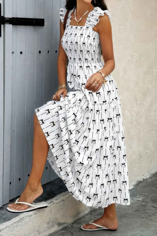 Square Neck Print Pocket Fit Sleeveless Dress