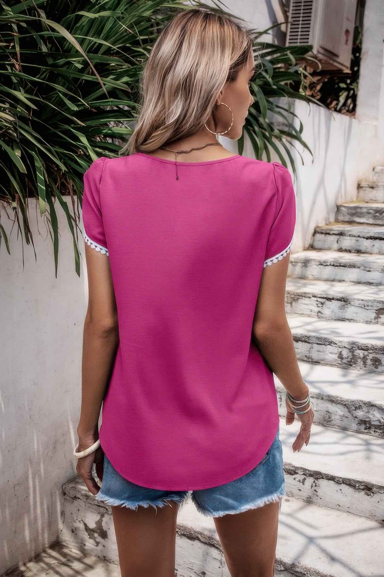 Solid Round Neck Cross Sleeves Top