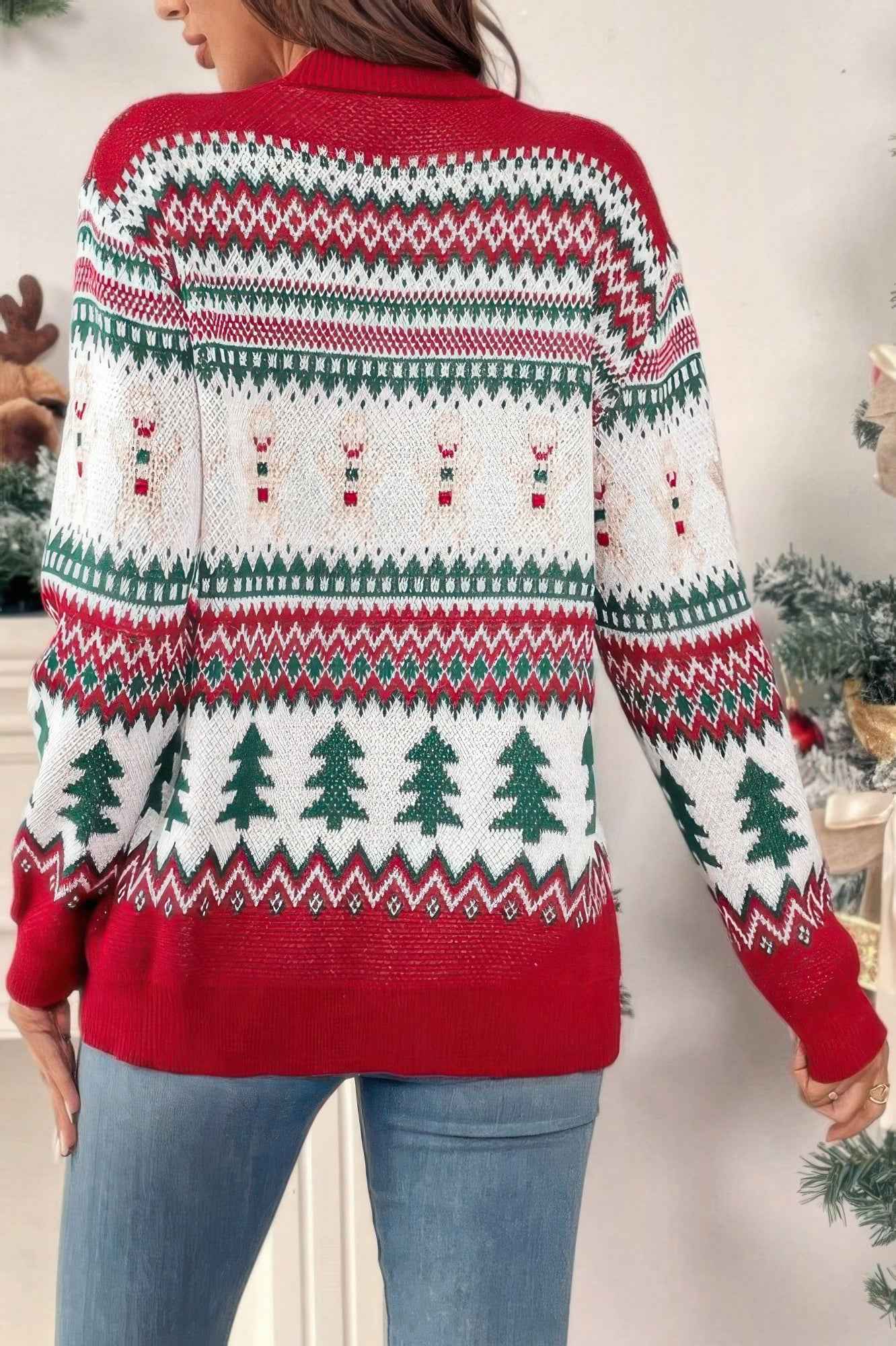 Christmas Print Knit Button Down Loose Cardigan