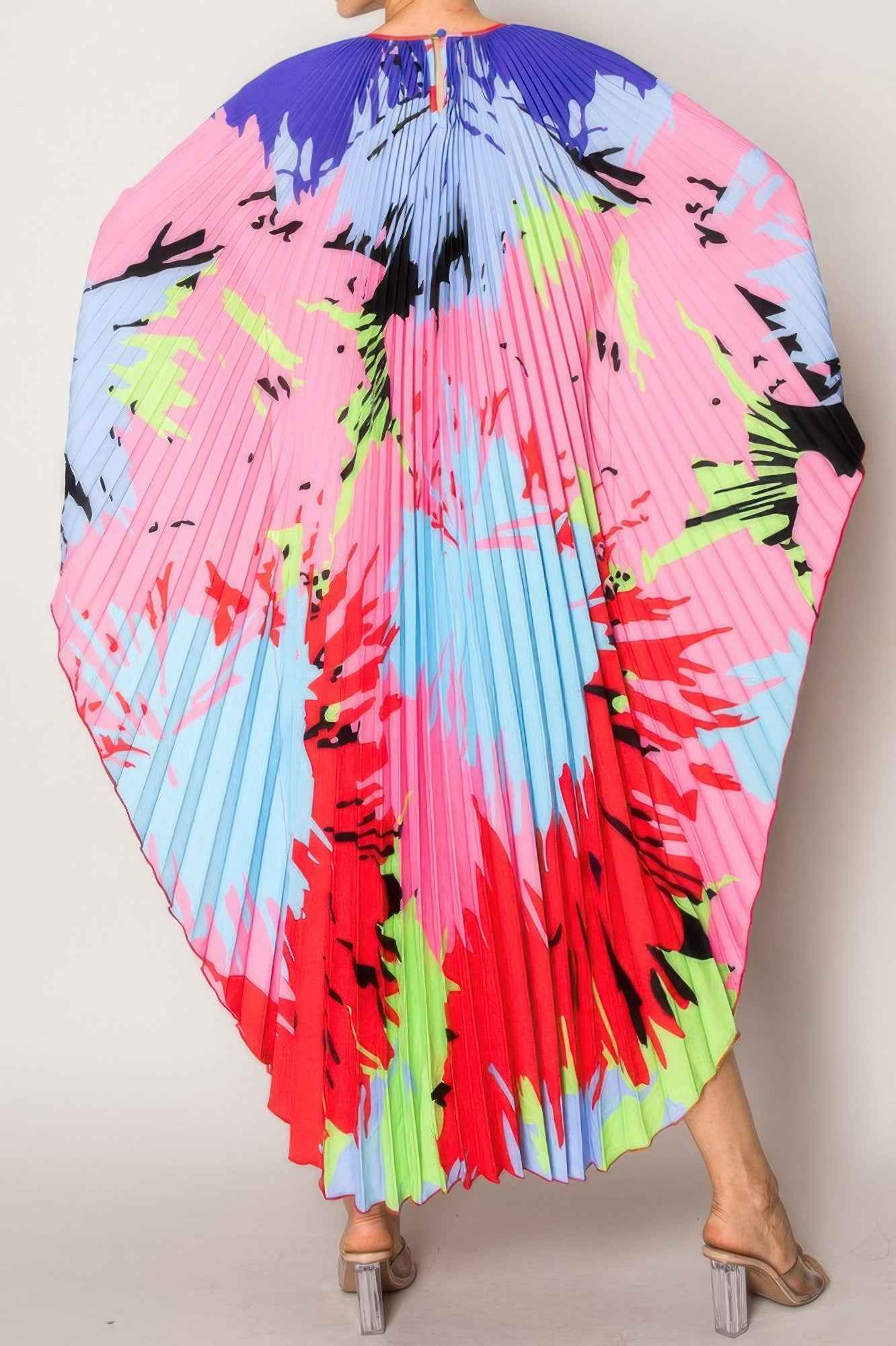 Vibrant Abstract Pleated Caftan Style Dress