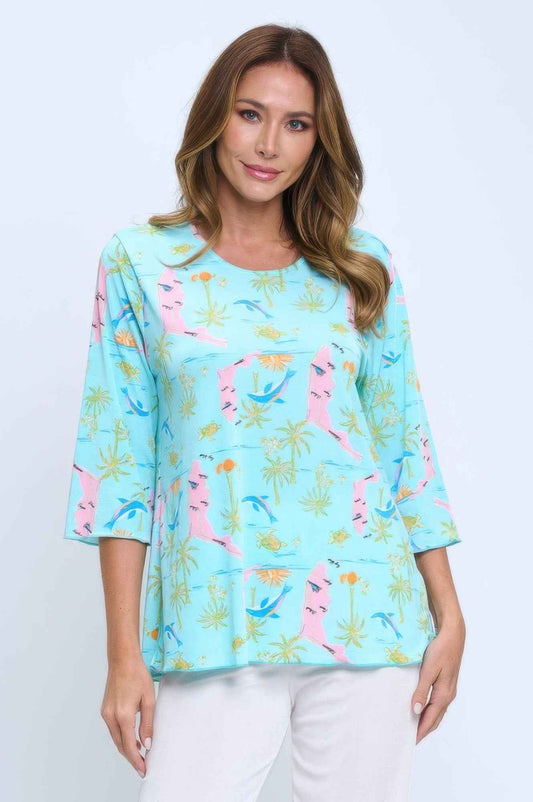 Quarter Sleeve Soft Round Neck Merrow Top