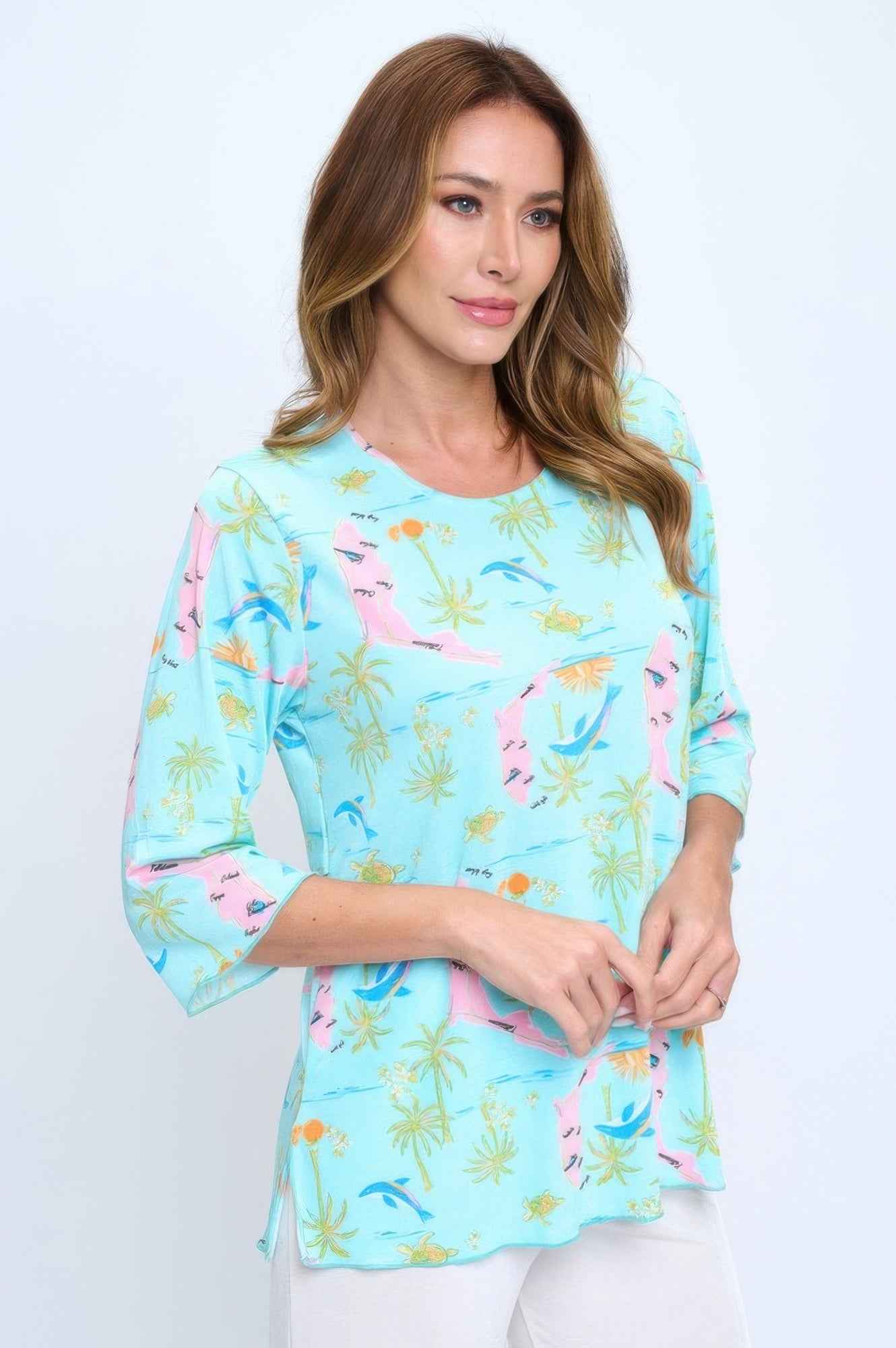Quarter Sleeve Soft Round Neck Merrow Top
