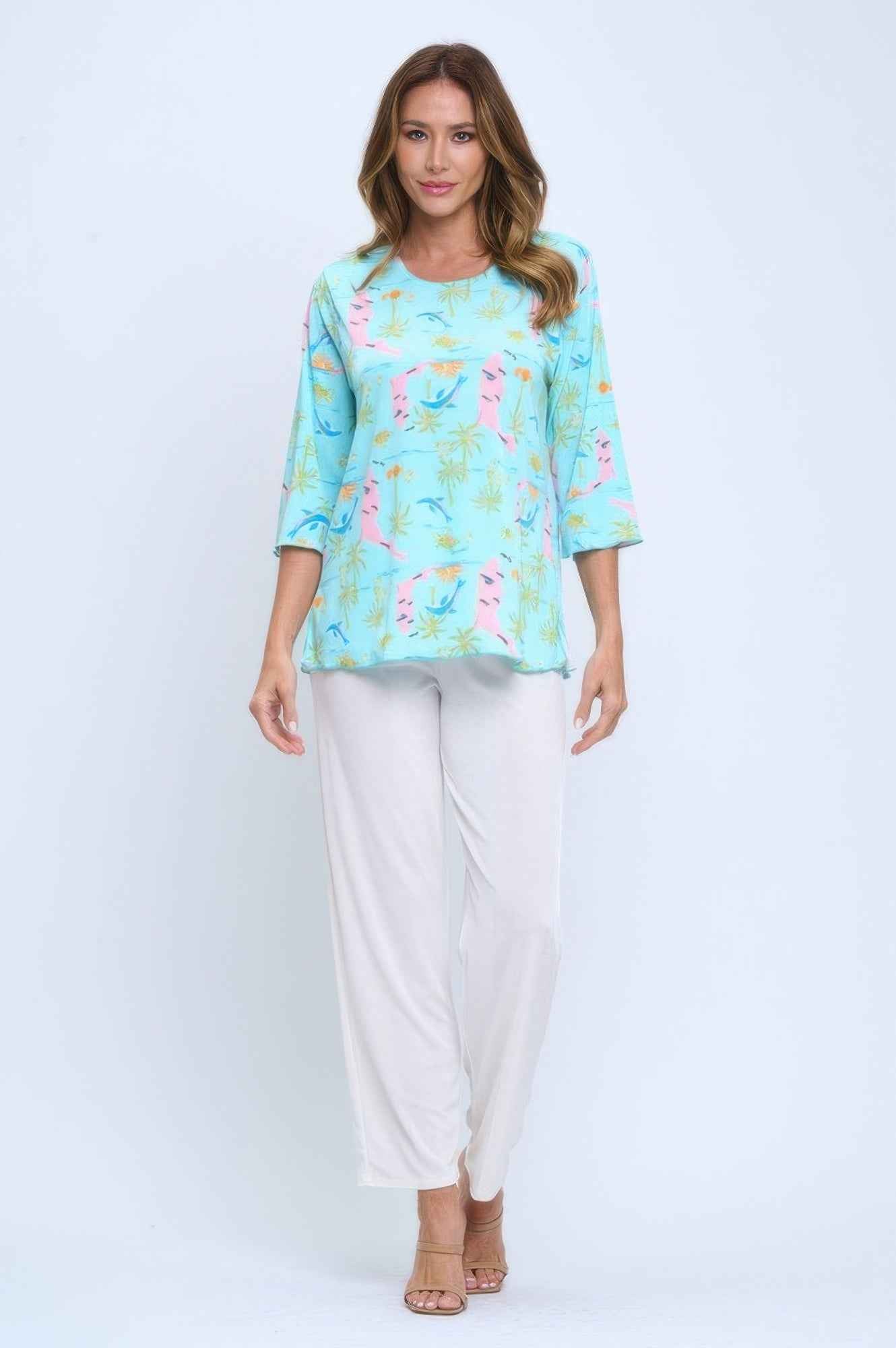 Quarter Sleeve Soft Round Neck Merrow Top