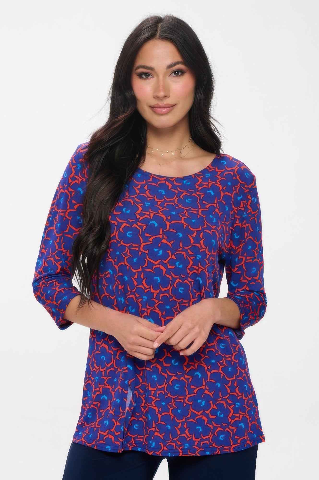 Hit Round Neck 3/4 Sleeve Slit Top