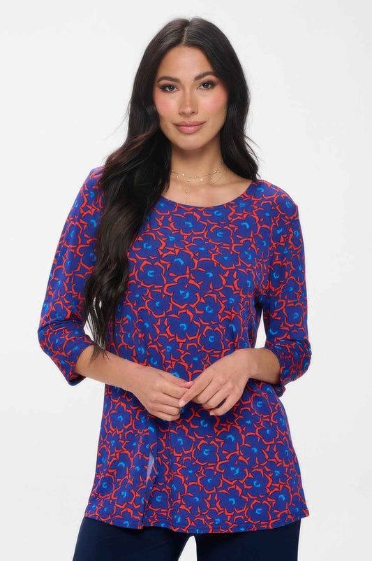 Hit Round Neck 3/4 Sleeve Slit Top