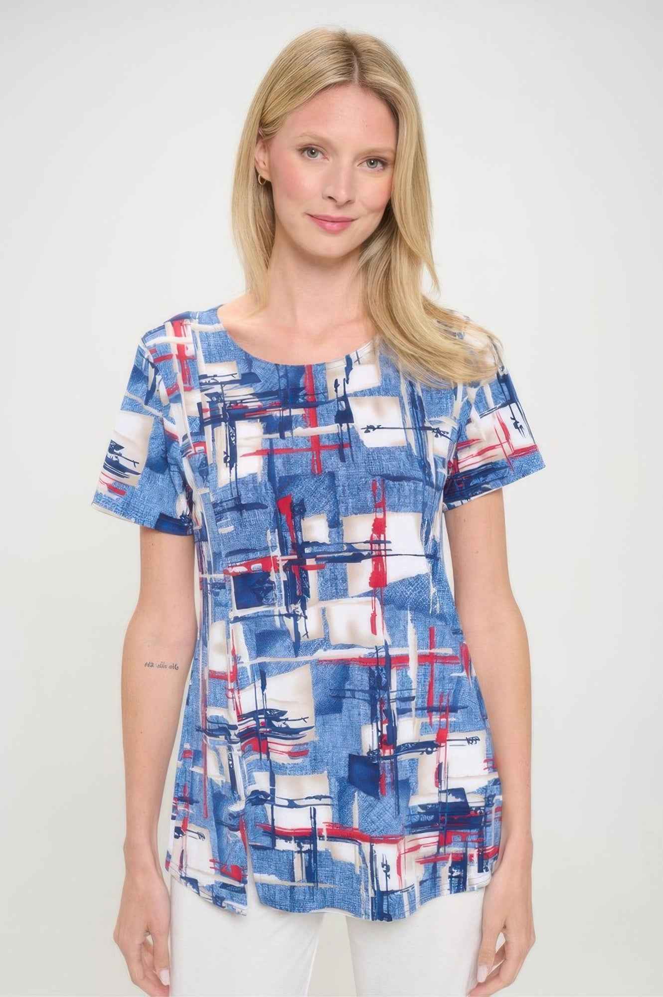 Hit Round Neck Short Sleeve Slit Top