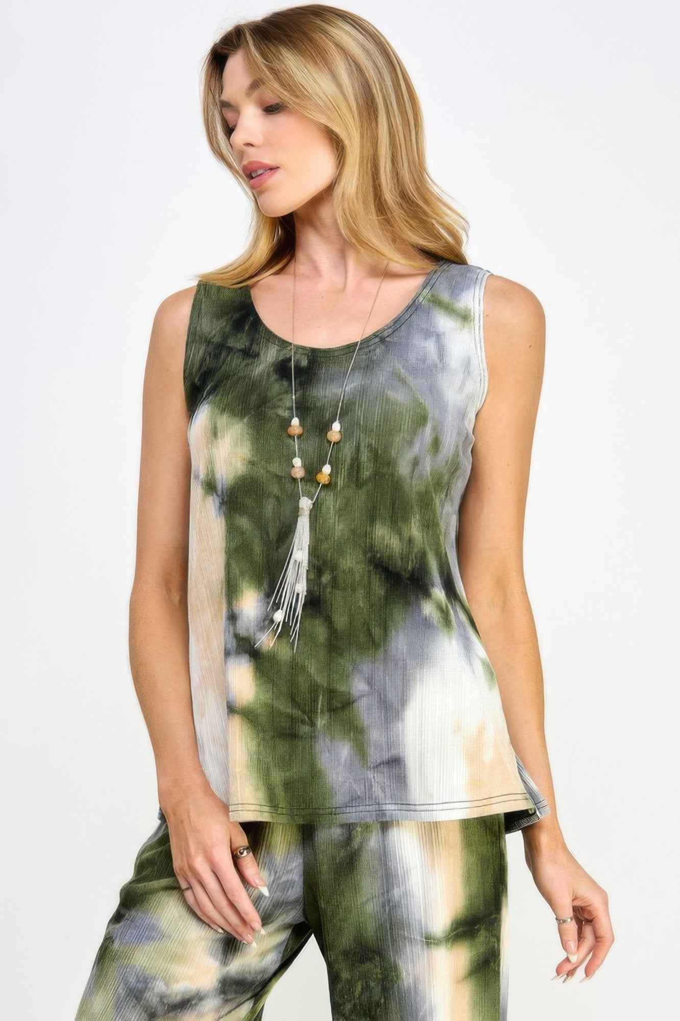 Andante Tie Dye Print Sleeveless Tank Top