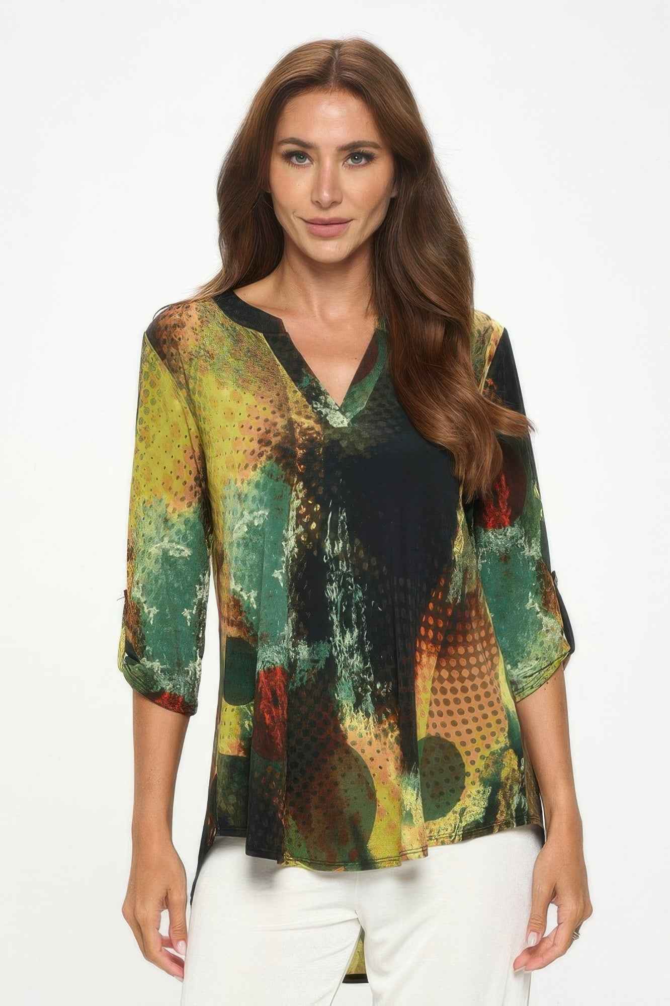 Hit Notch Neck Rolled Sleeve Top