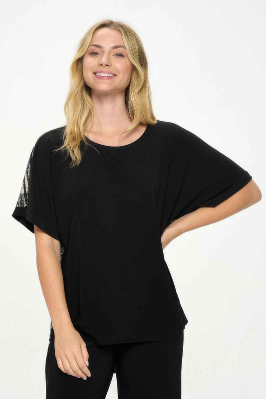 Hit Inbinding Neck Contrast Dolman Sleeve Top