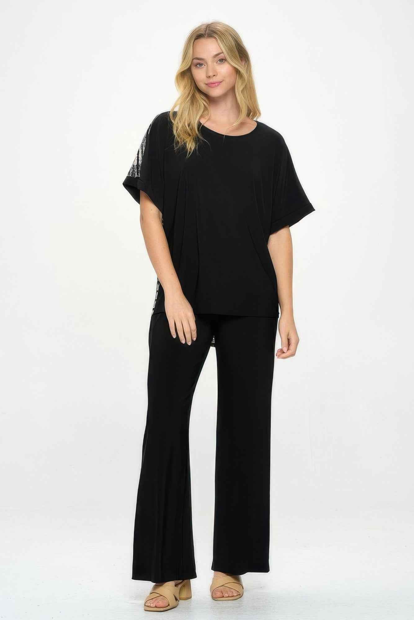 Hit Inbinding Neck Contrast Dolman Sleeve Top