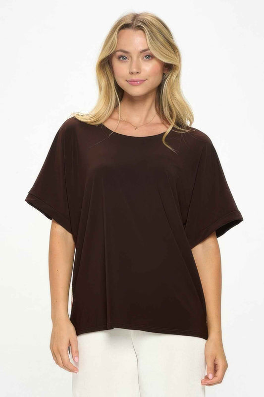 Hit Inbinding Neck Contrast Dolman Sleeve Top