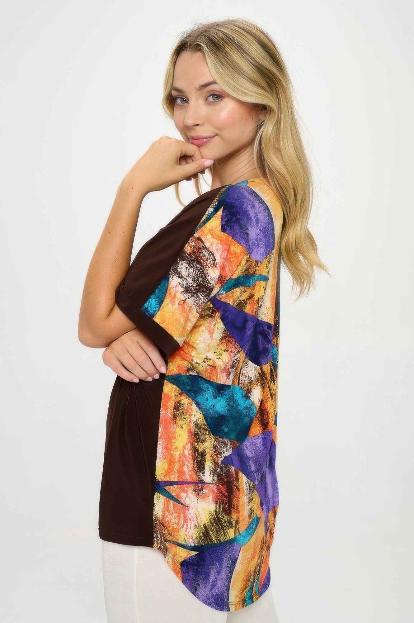 Hit Inbinding Neck Contrast Dolman Sleeve Top