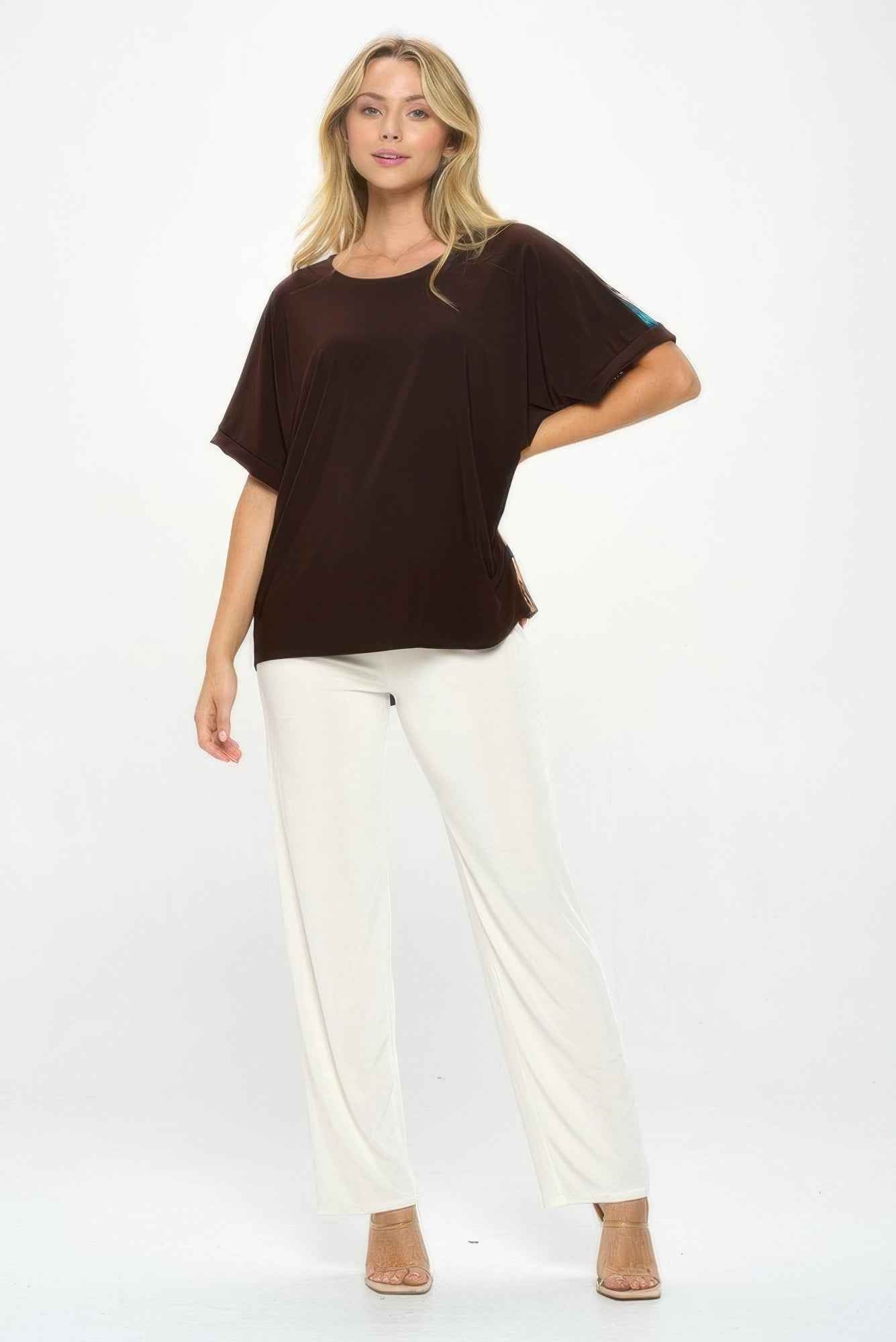 Hit Inbinding Neck Contrast Dolman Sleeve Top