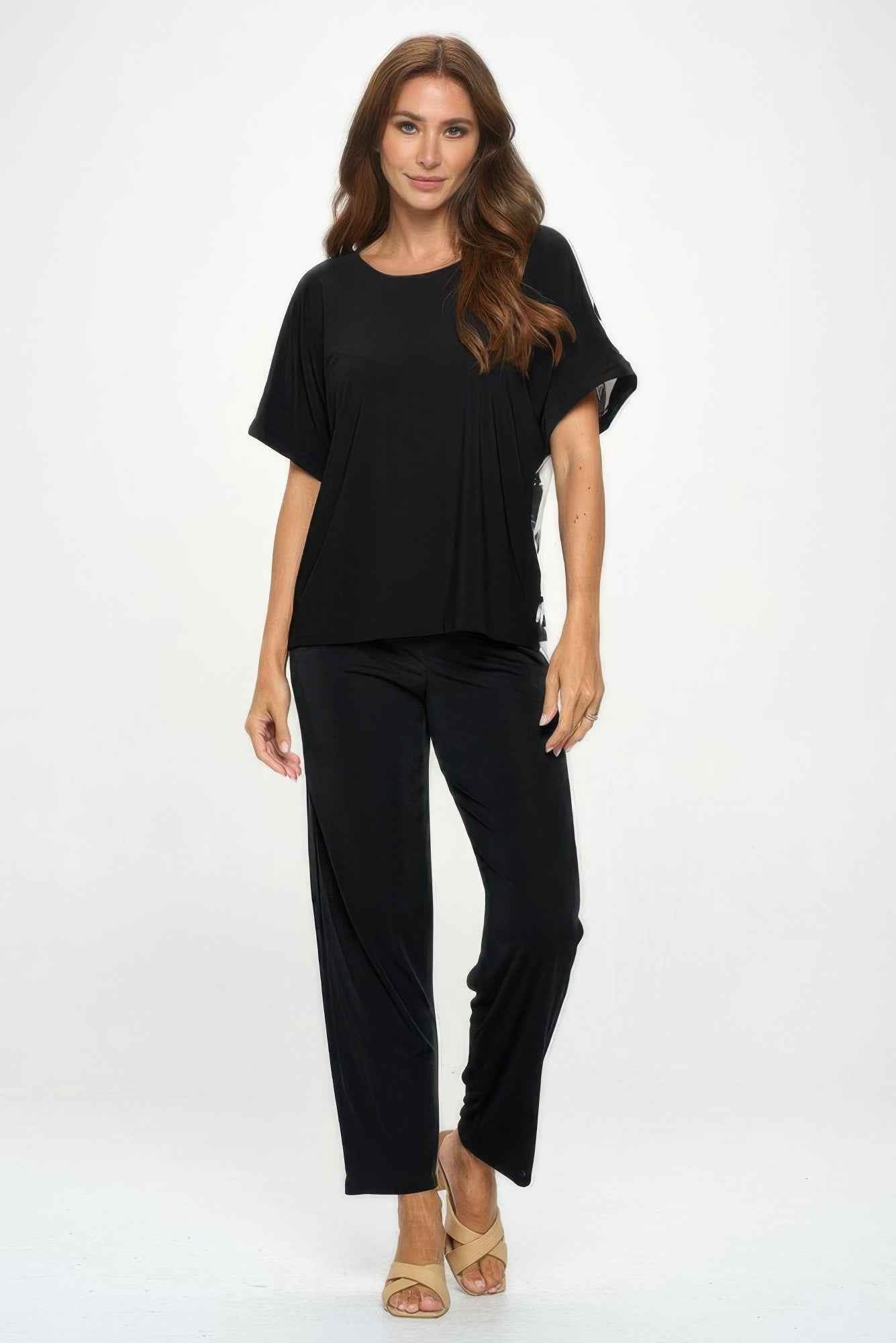 Hit Inbinding Neck Contrast Dolman Sleeve Top