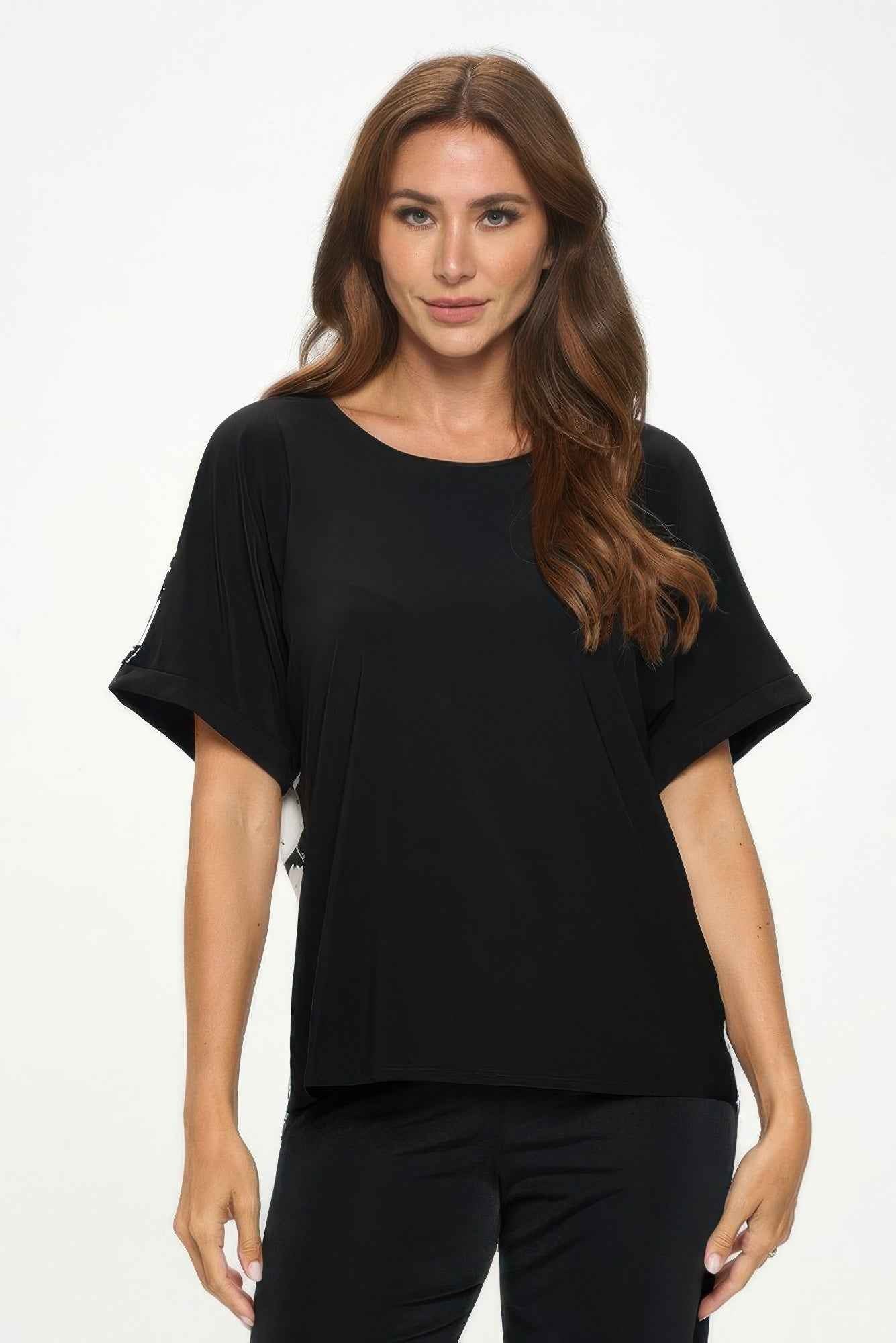 Hit Inbinding Neck Contrast Dolman Sleeve Top