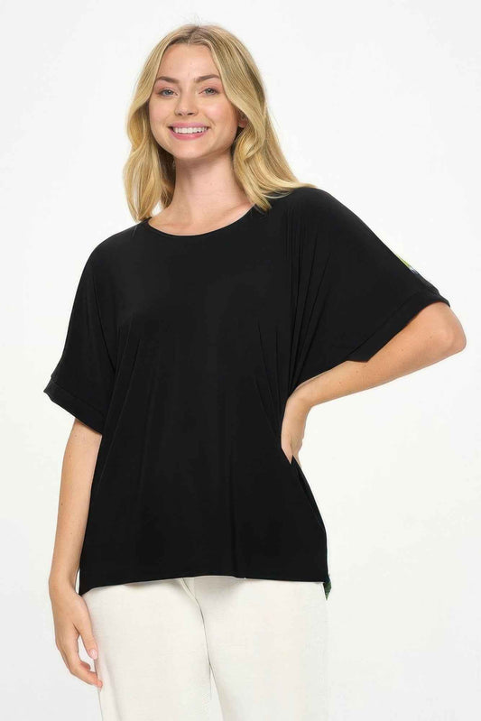 Hit Inbinding Neck Contrast Dolman Sleeve Top