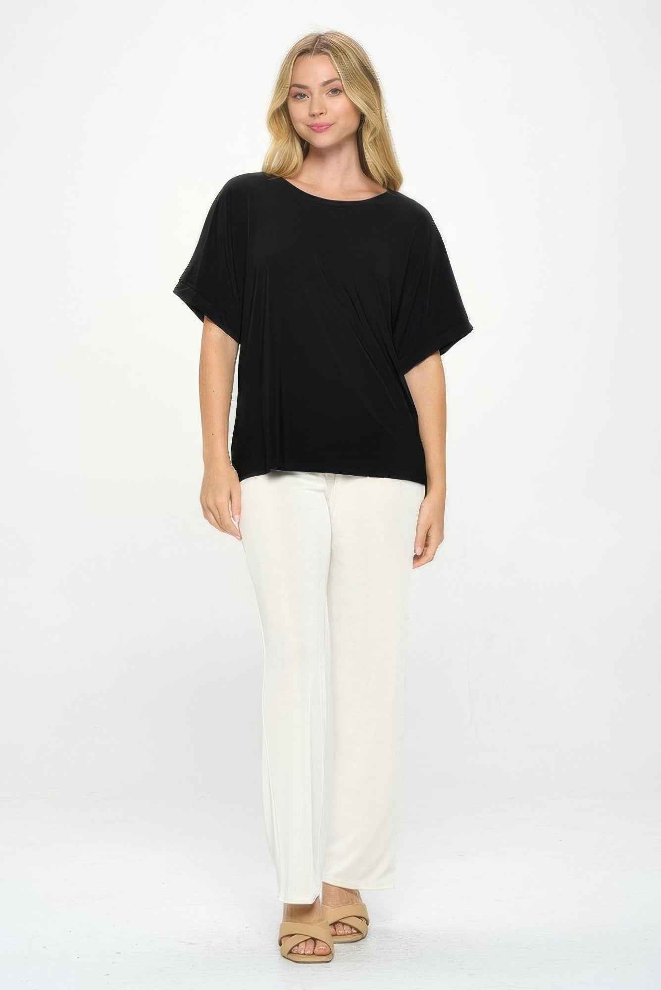 Hit Inbinding Neck Contrast Dolman Sleeve Top