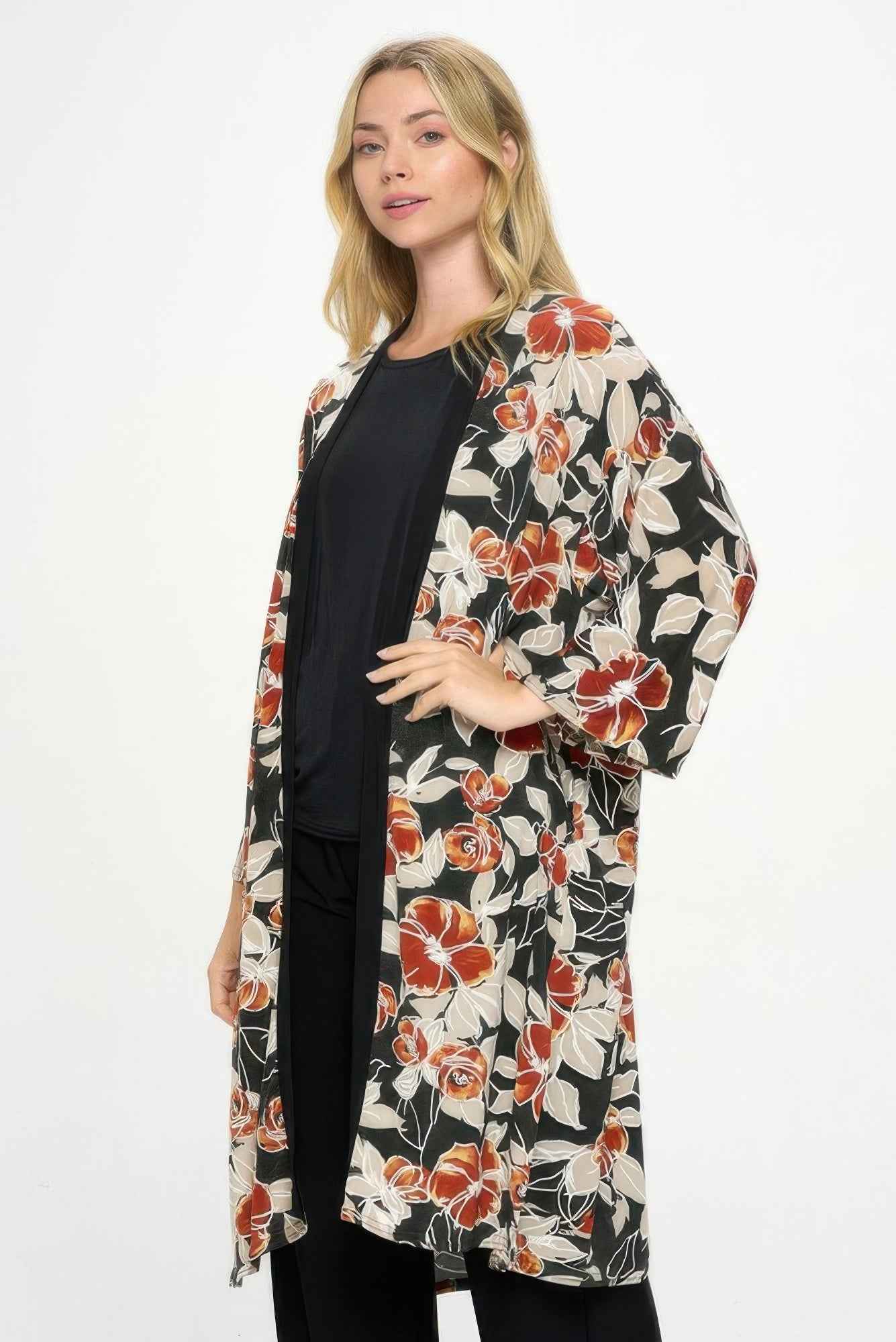 Hit Kimono Long Jacket W/pocket