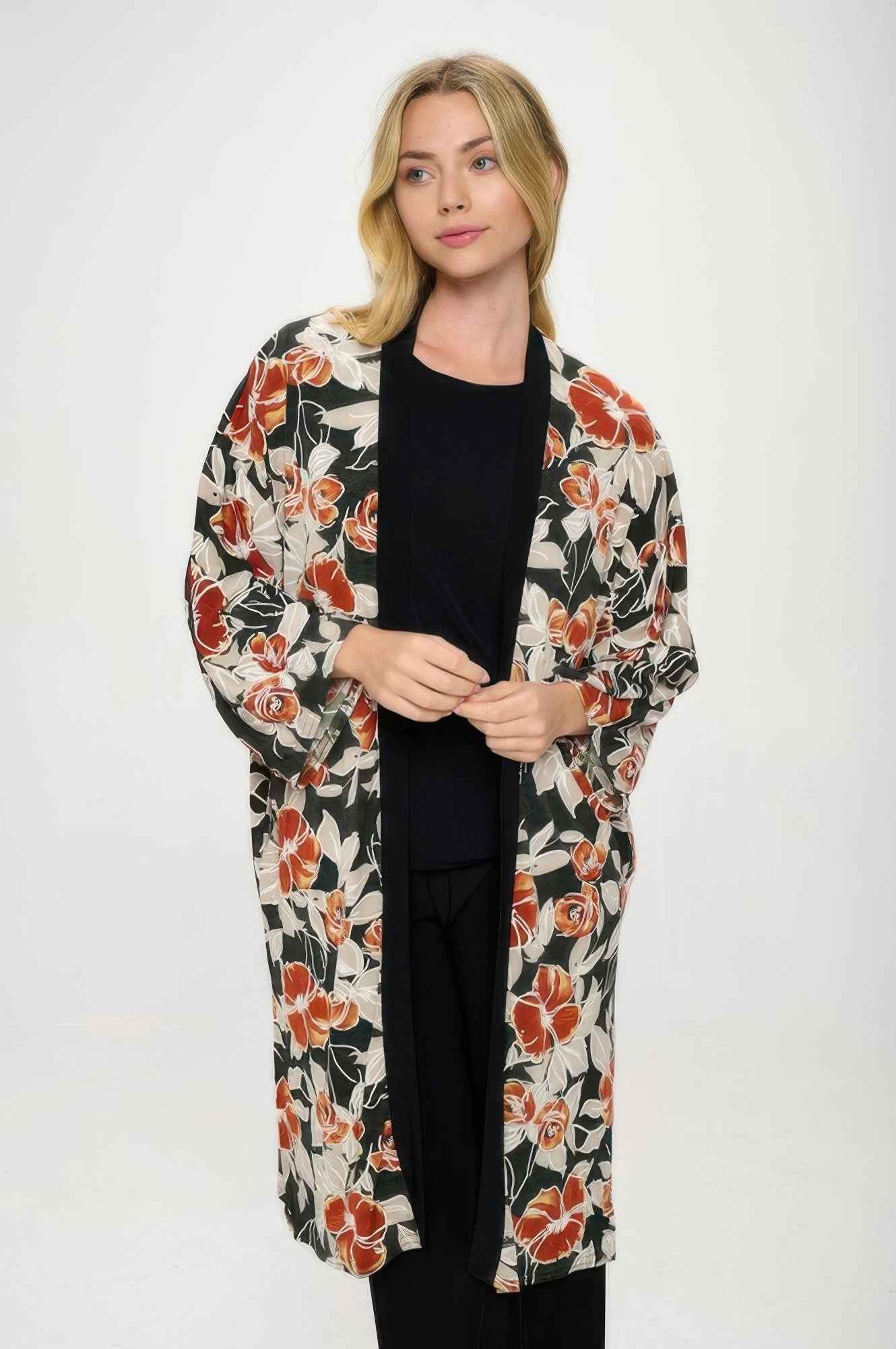 Hit Kimono Long Jacket W/pocket