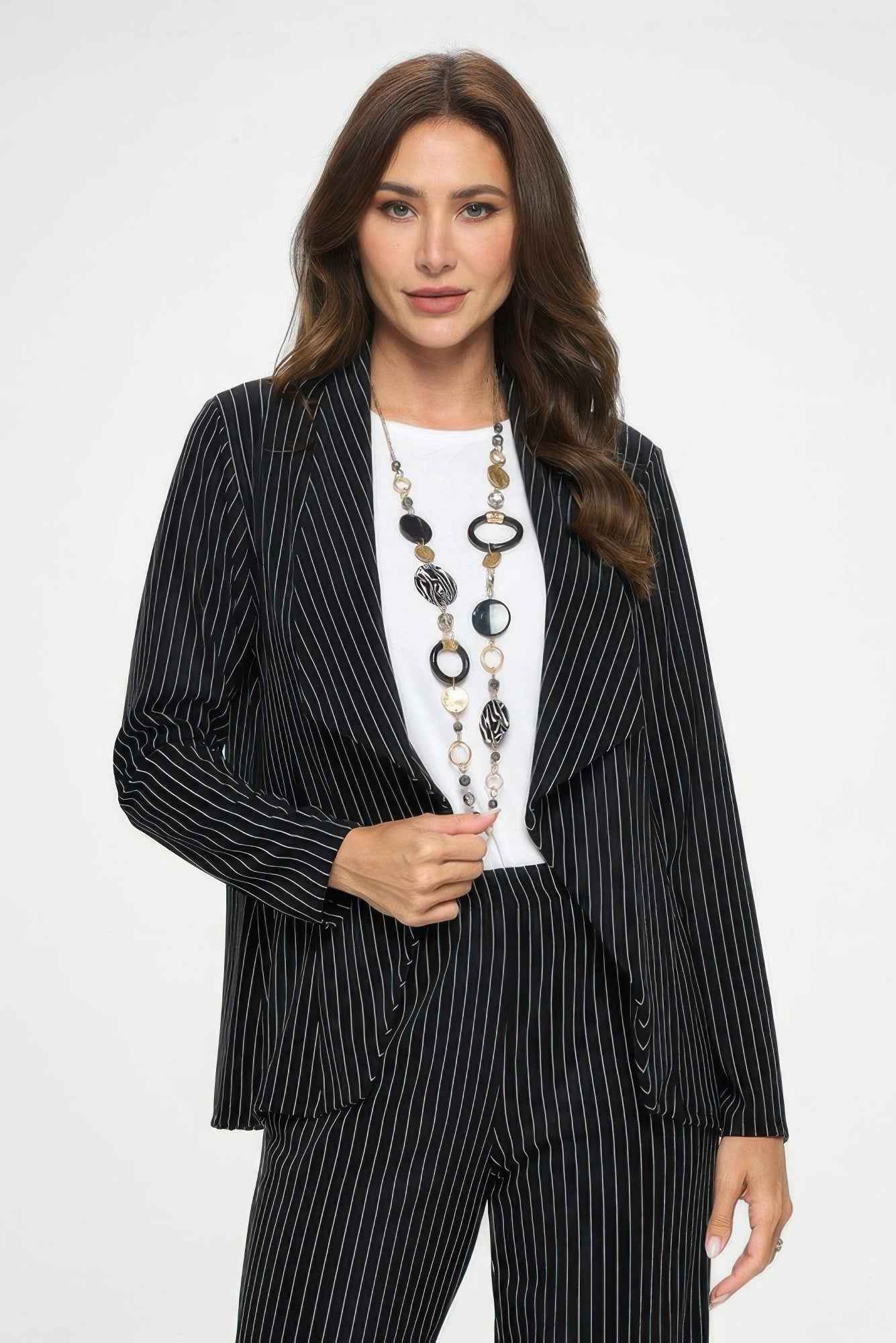 Ottoman Pinstripe Front Drape Jacket