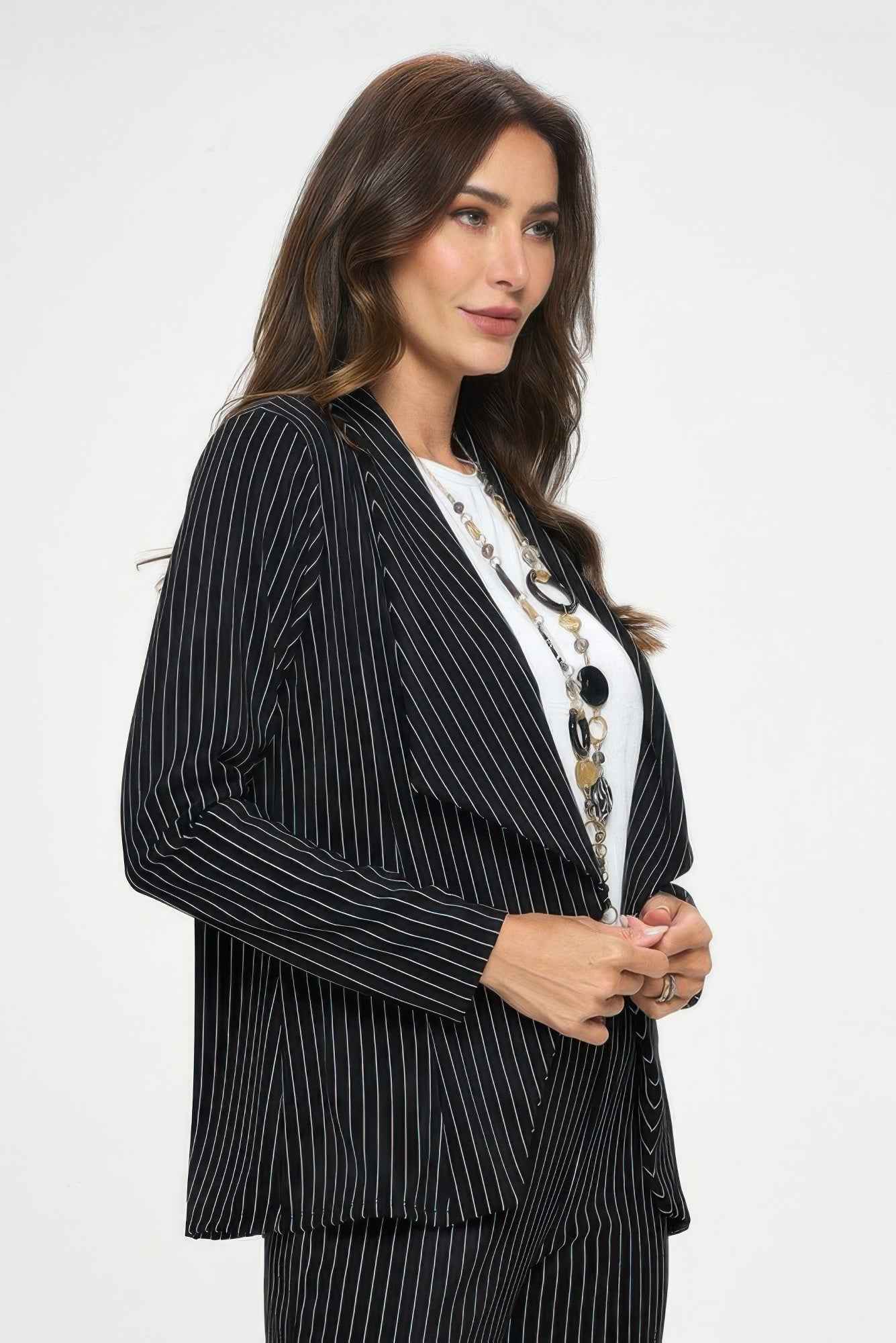Ottoman Pinstripe Front Drape Jacket