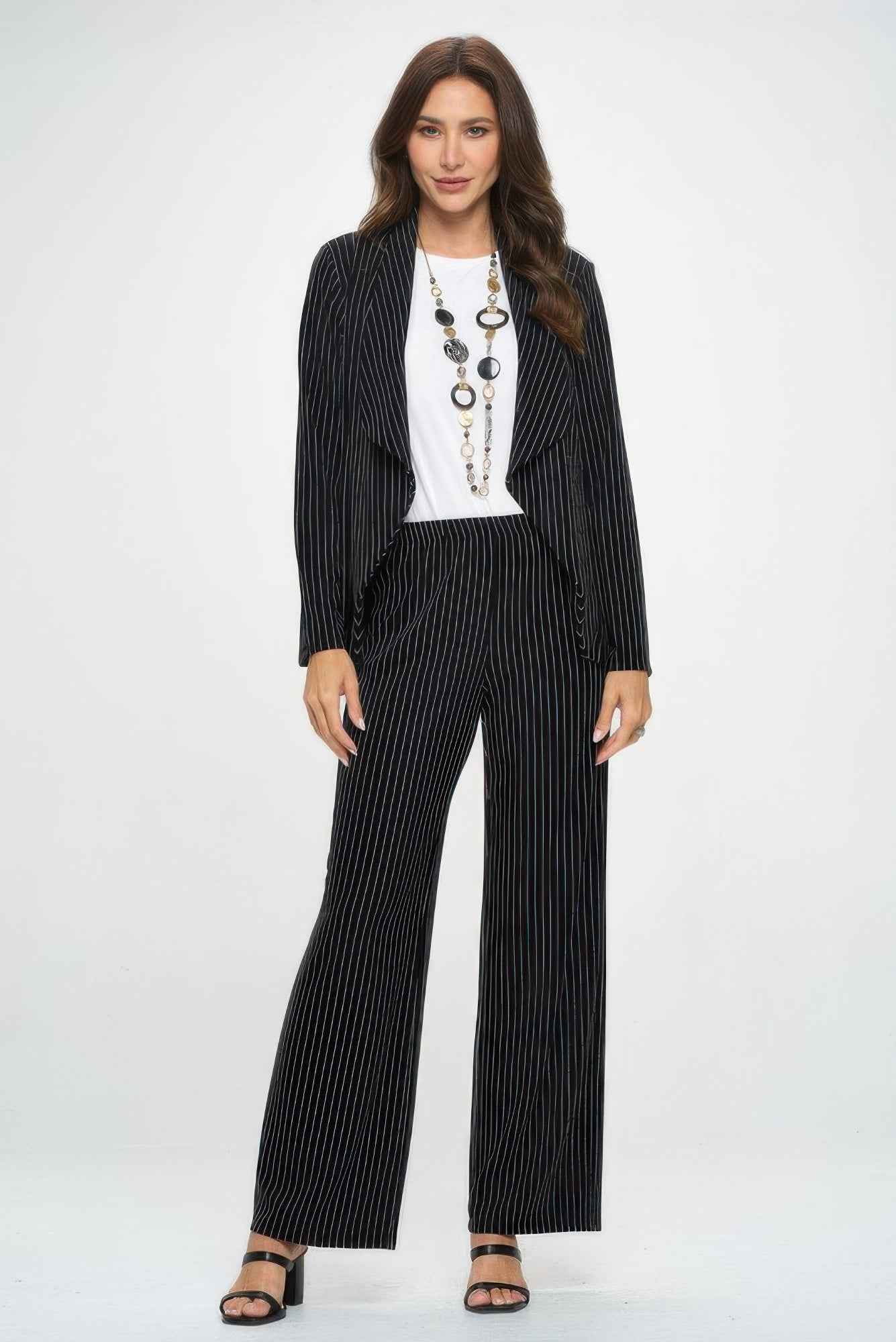 Ottoman Pinstripe Front Drape Jacket