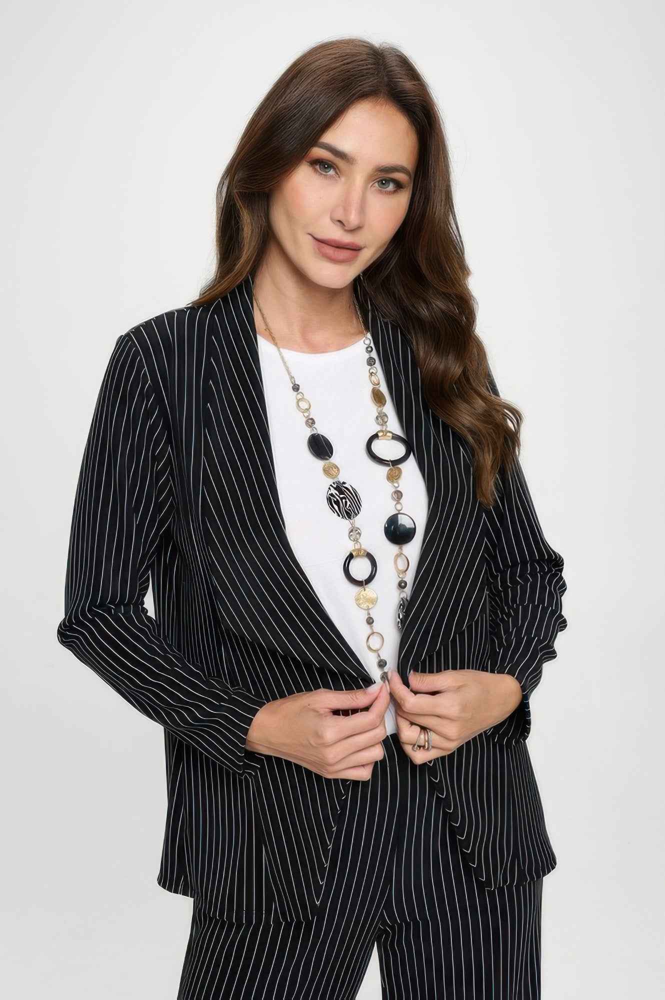Ottoman Pinstripe Front Drape Jacket