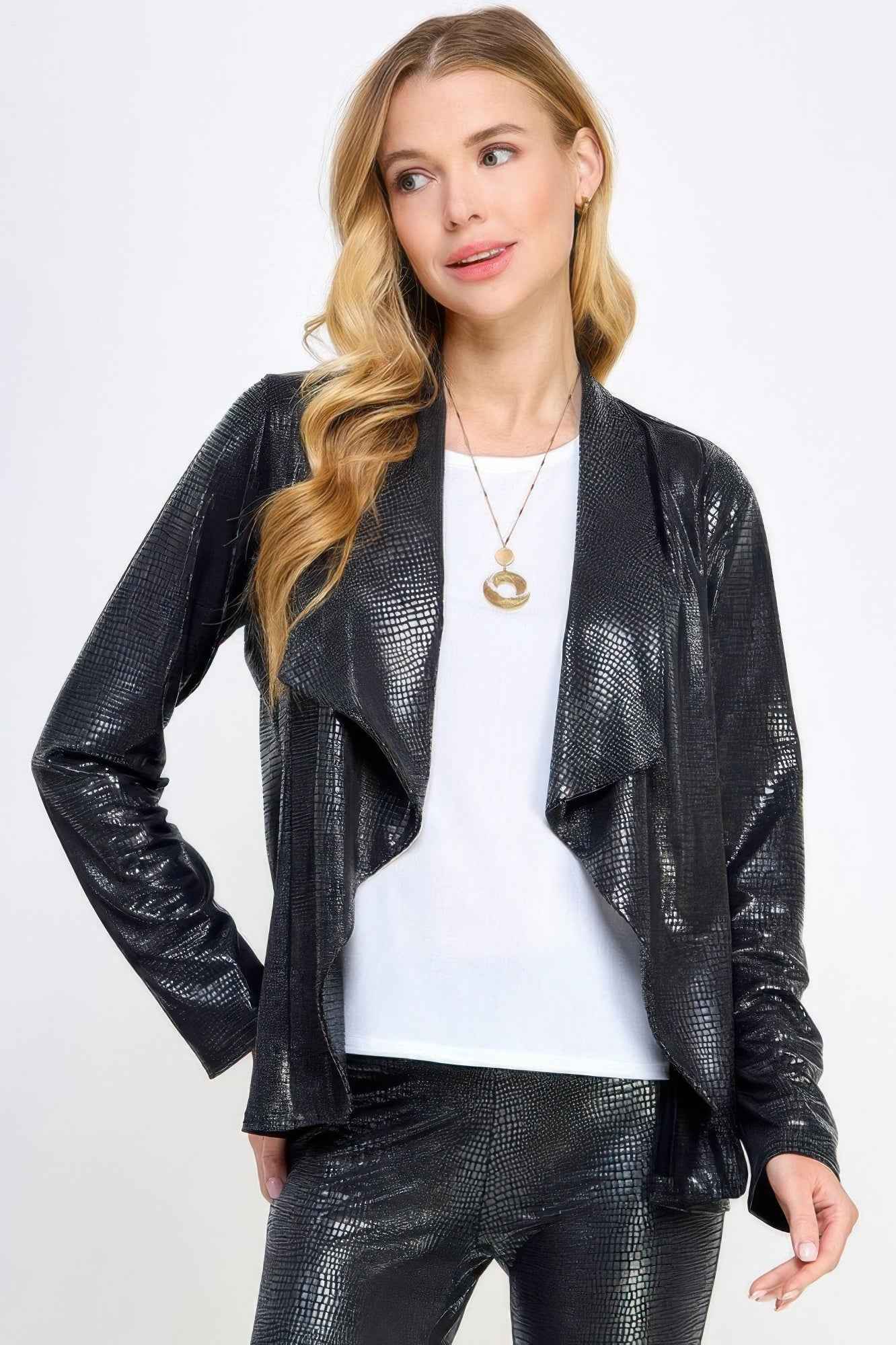 Long Sleeve Pleather Snake Skin Look Jacket