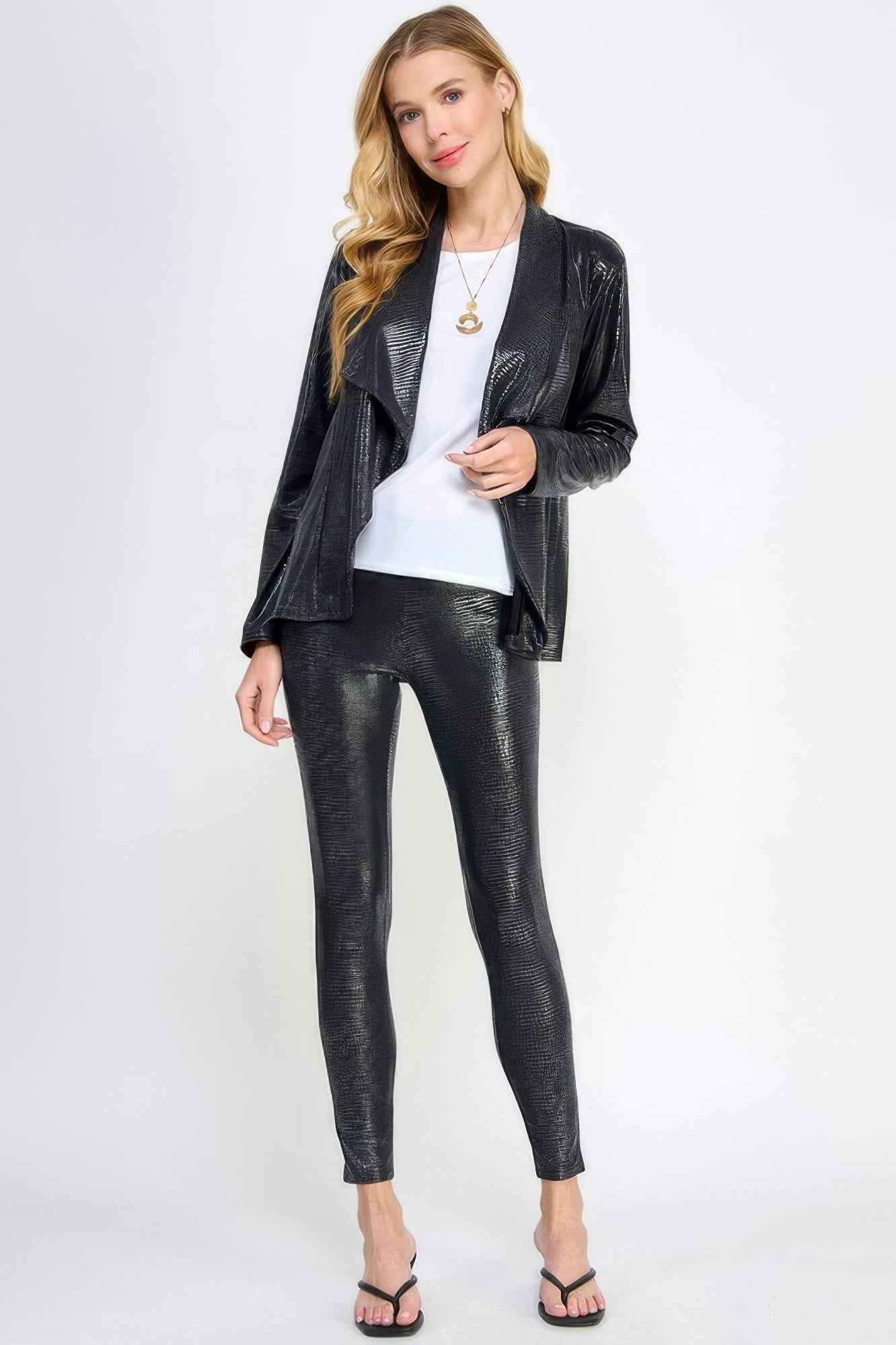 Long Sleeve Pleather Snake Skin Look Jacket