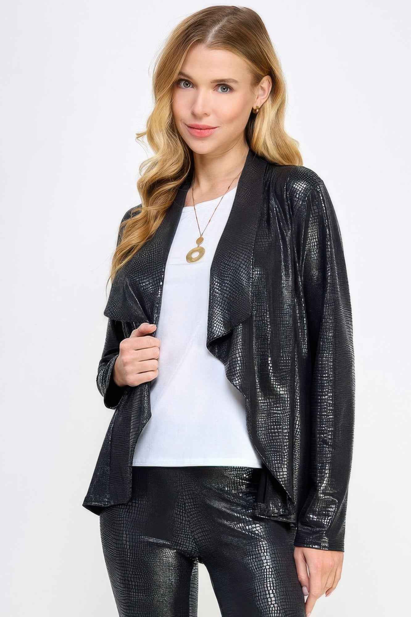 Long Sleeve Pleather Snake Skin Look Jacket