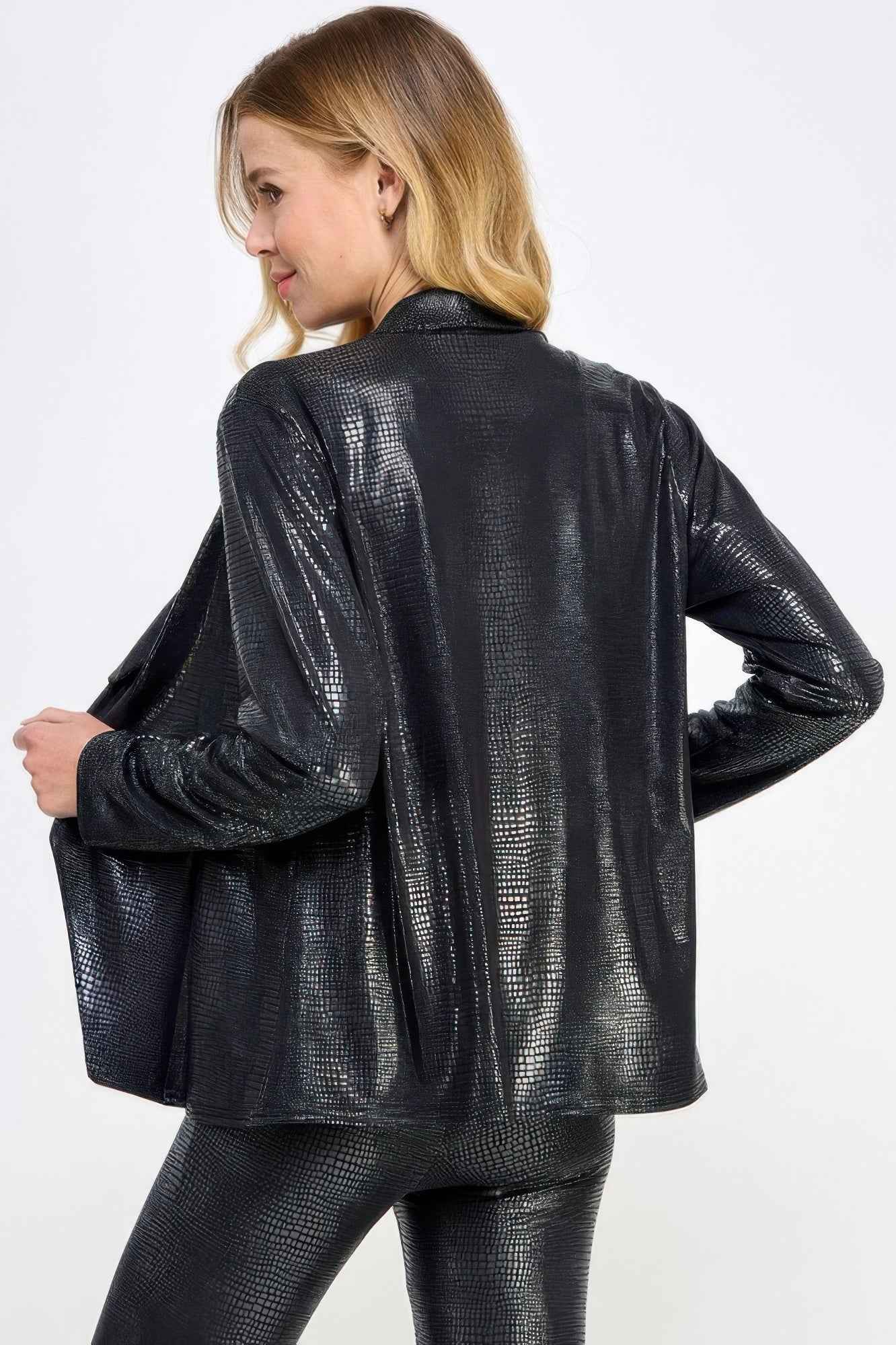 Long Sleeve Pleather Snake Skin Look Jacket