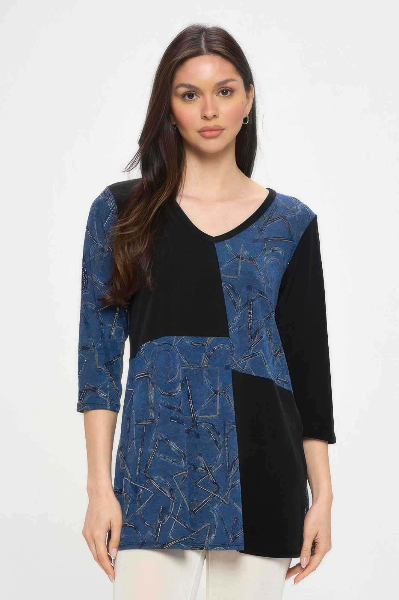 HIT Contrast V-Neck Tunic Top