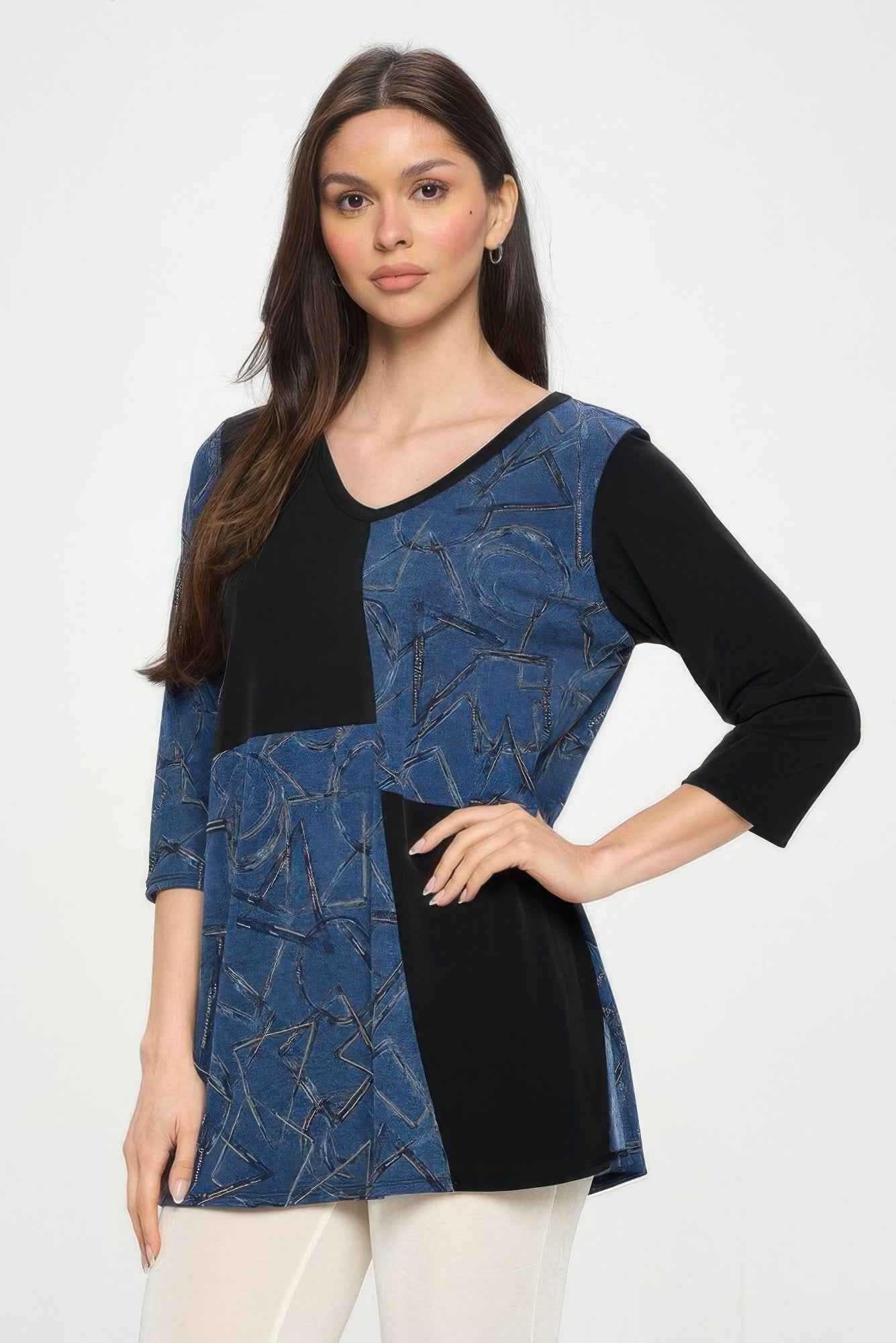 HIT Contrast V-Neck Tunic Top