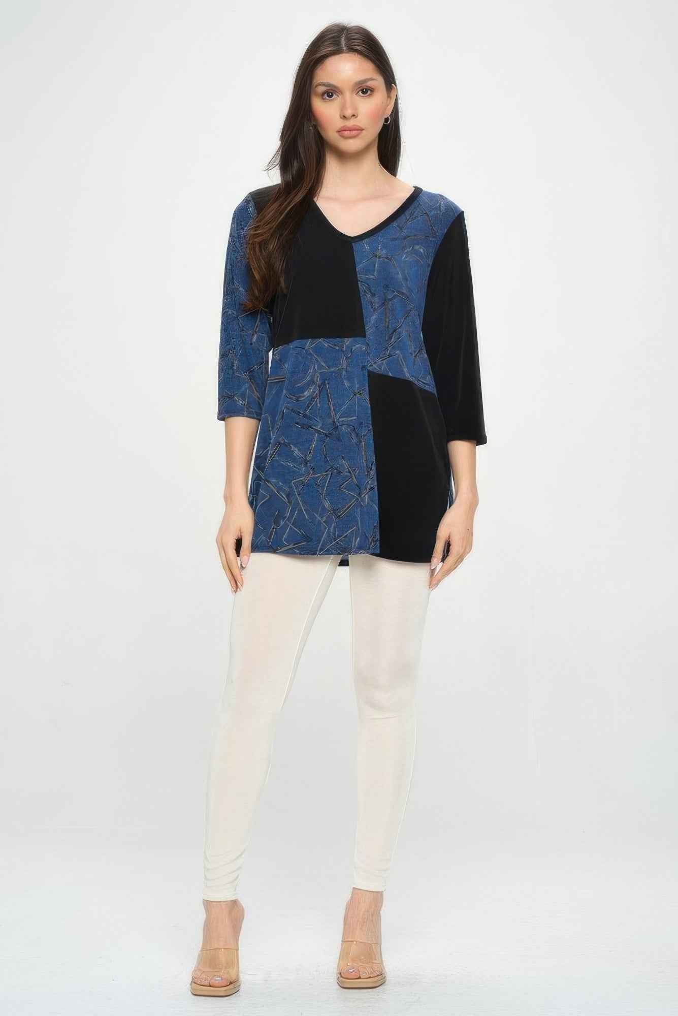 HIT Contrast V-Neck Tunic Top