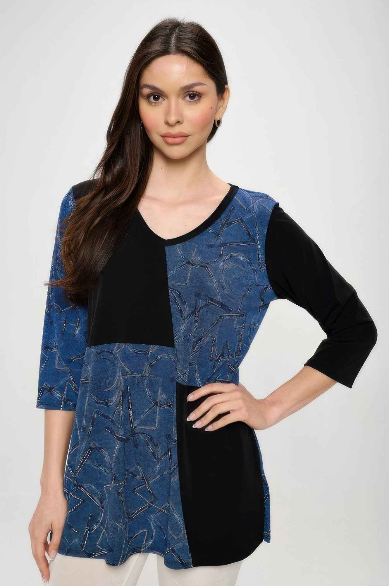 HIT Contrast V-Neck Tunic Top