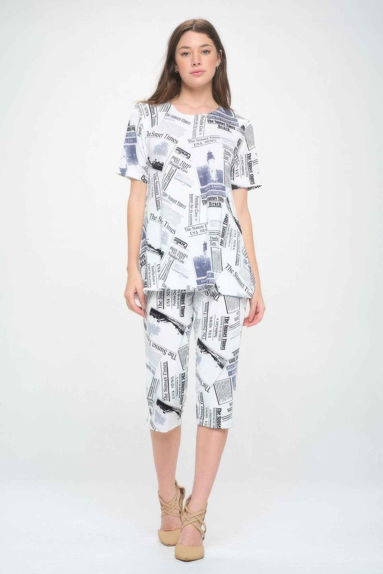 Short Sleeve Top Capri Pants Set