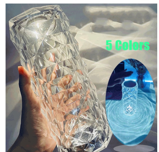 Nordic Crystal Lamp | USB Table Lamps | Bedroom Touch Dimming Atmosphere Diamond Night Light | Rose Projector Lamp Decor