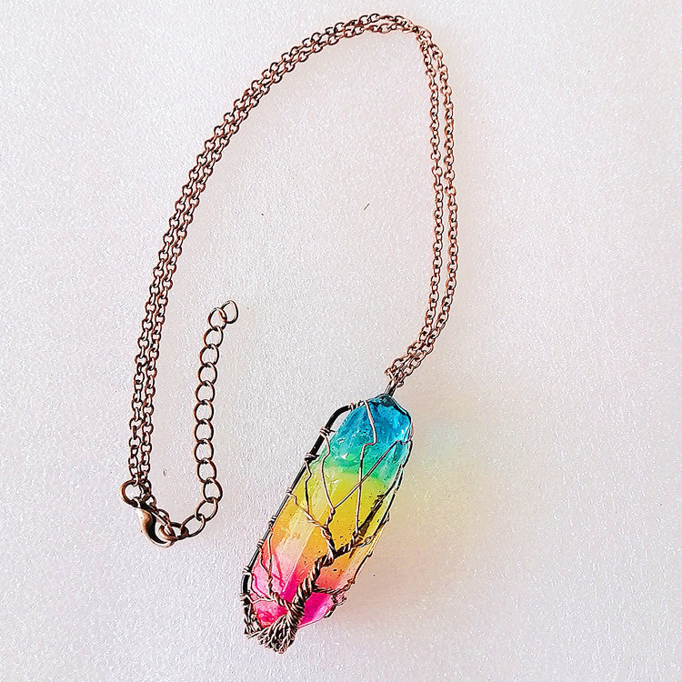 Hot Selling Stone Crystal Pillar Tree Of Life Pendant In Fashion Necklace