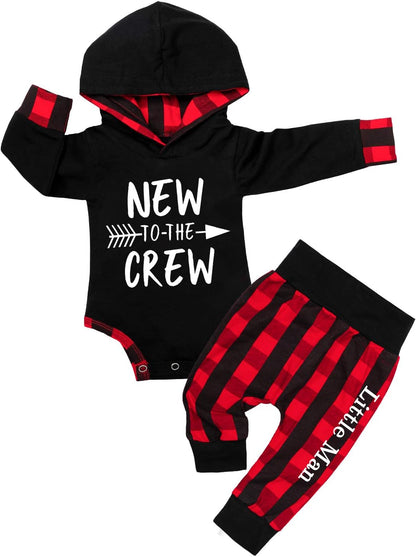 Newborn Baby Boy Clothes Plaid Letter Print Long Sleeve Hoodies + Long Pants 2PCS Fall Winter Outfits Set