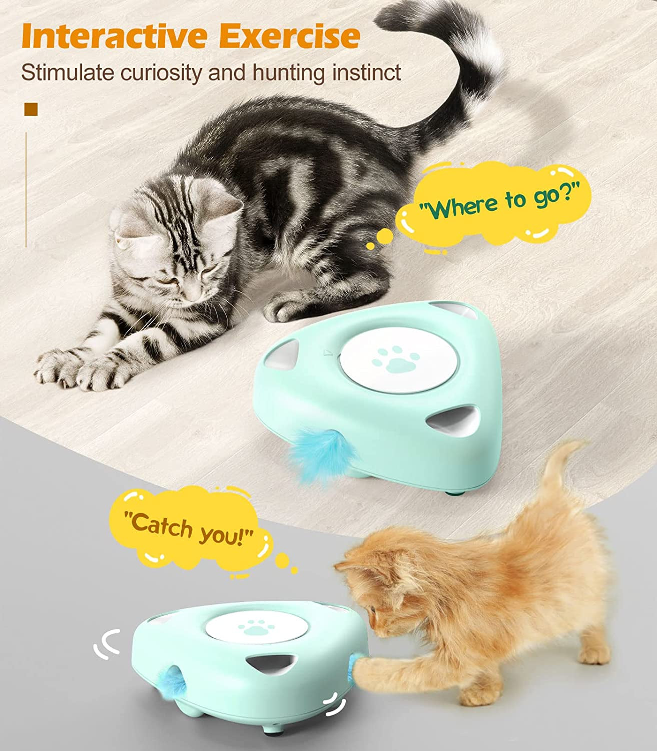 Automatic Interactive Cat Exercise Toy with Rotating Feathers - Electronic Teaser for Indoor Cats 