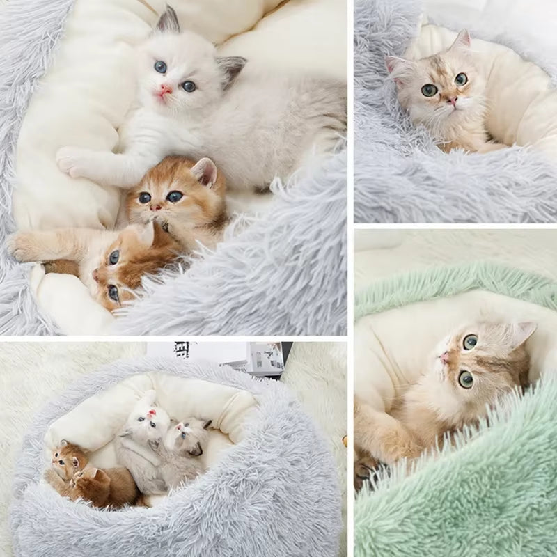 Winter Plush Pet Cat Bed round Cat Cushion Cat House 2 in 1 Warm Cats Basket Pet Sleep Bag Kitten Nest Kennel for Small Dog Cats Pet's Supplies |