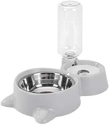 Double Dog Cat Bowls, Pets Water and Food Bowl Set with Detachable Stainless Steel Bowl, Automatic Water Dispenser Bottle No-Spill Pet Feeder for Cats Puppy and Small Dogs (Gray) Pet's Supplies |