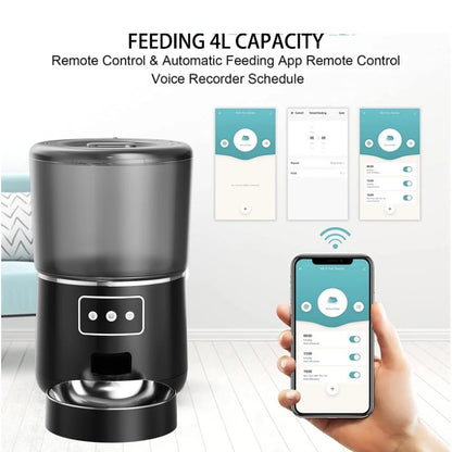 Wifi Pet Feeder Automatic Smart Dog Cat Dry Food Dispenser Feeding Bowl 4L Black Pet's Supplies |